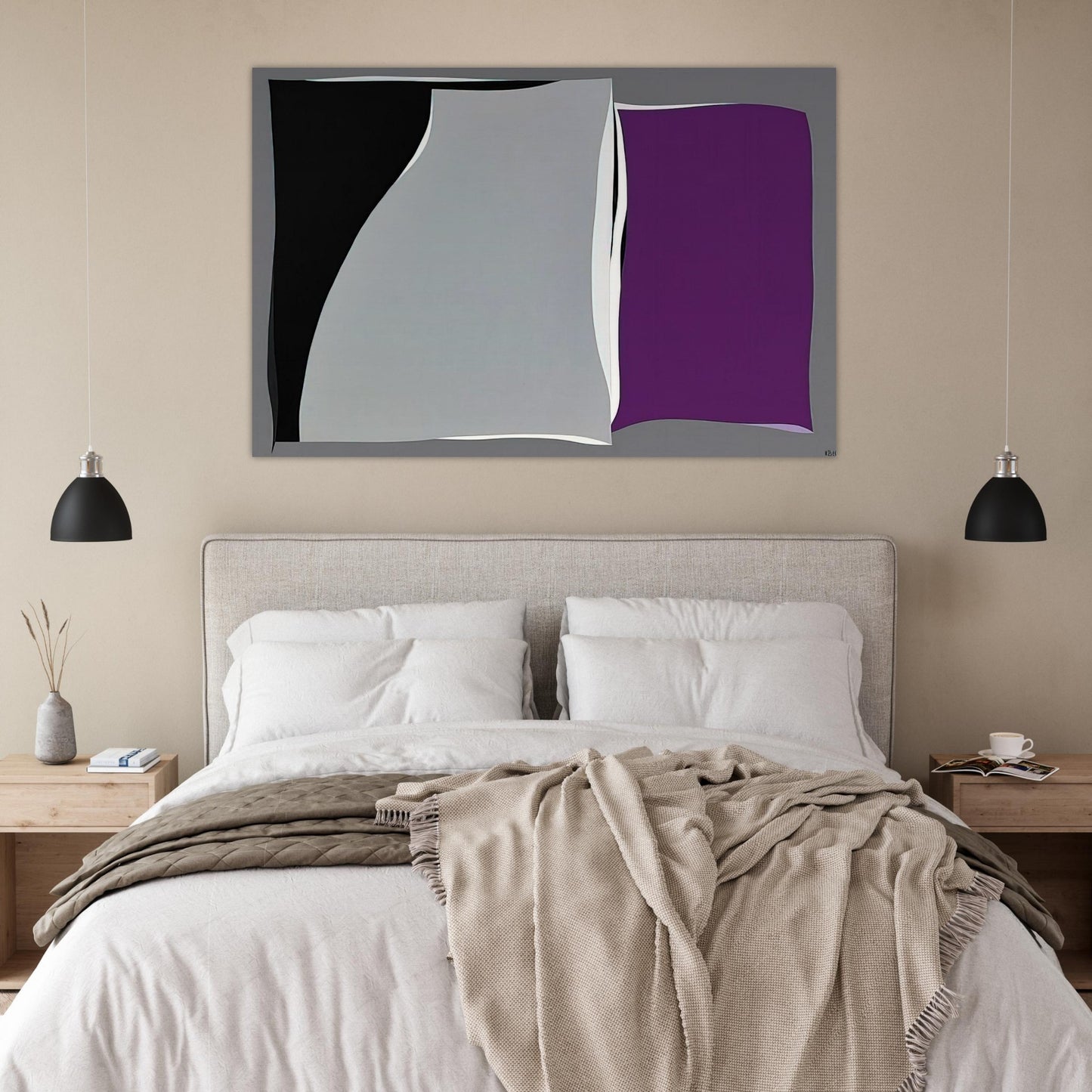 Black  Gray Curves with Purple - 1960 - Karl Benjamin Art Prints - 100x150 cm / 40x60″ inches | Karl Benjamin Poster | Karl Benjamin Prints