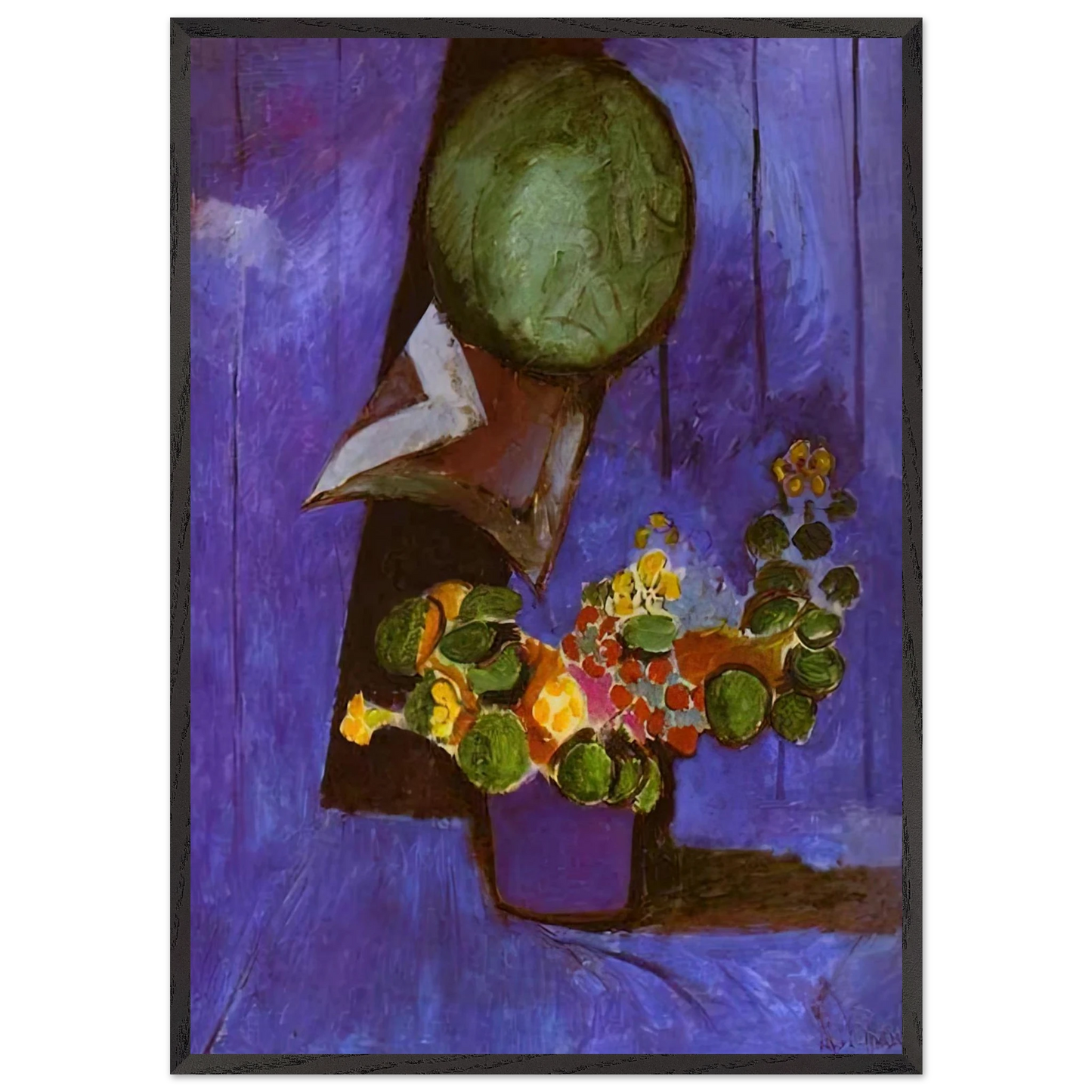FLOWERS AND CERAMIC PLATE - Henri Matisse 70x100 cm / 28x40 inches Framed Art Print – Black Wooden Frame