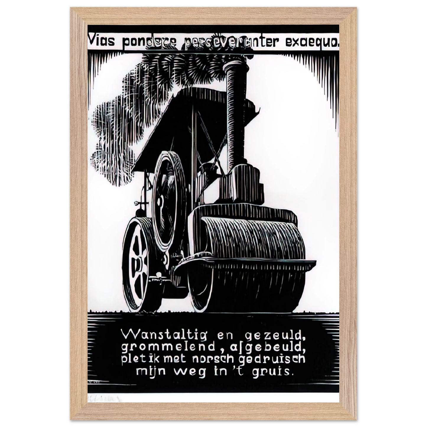 MC Escher - EMBLEMATA STEAMROLLER Wall Art - 21x29.7 cm / 8x12" - Premium Wooden Framed Poster With Fine Art Paper-canvas - Wood frame