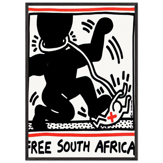 FREE SOUTH AFRICA 1985 N1 - Keith Haring 70x100 cm / 28x40 inches Framed Art Print – Black Wooden Frame