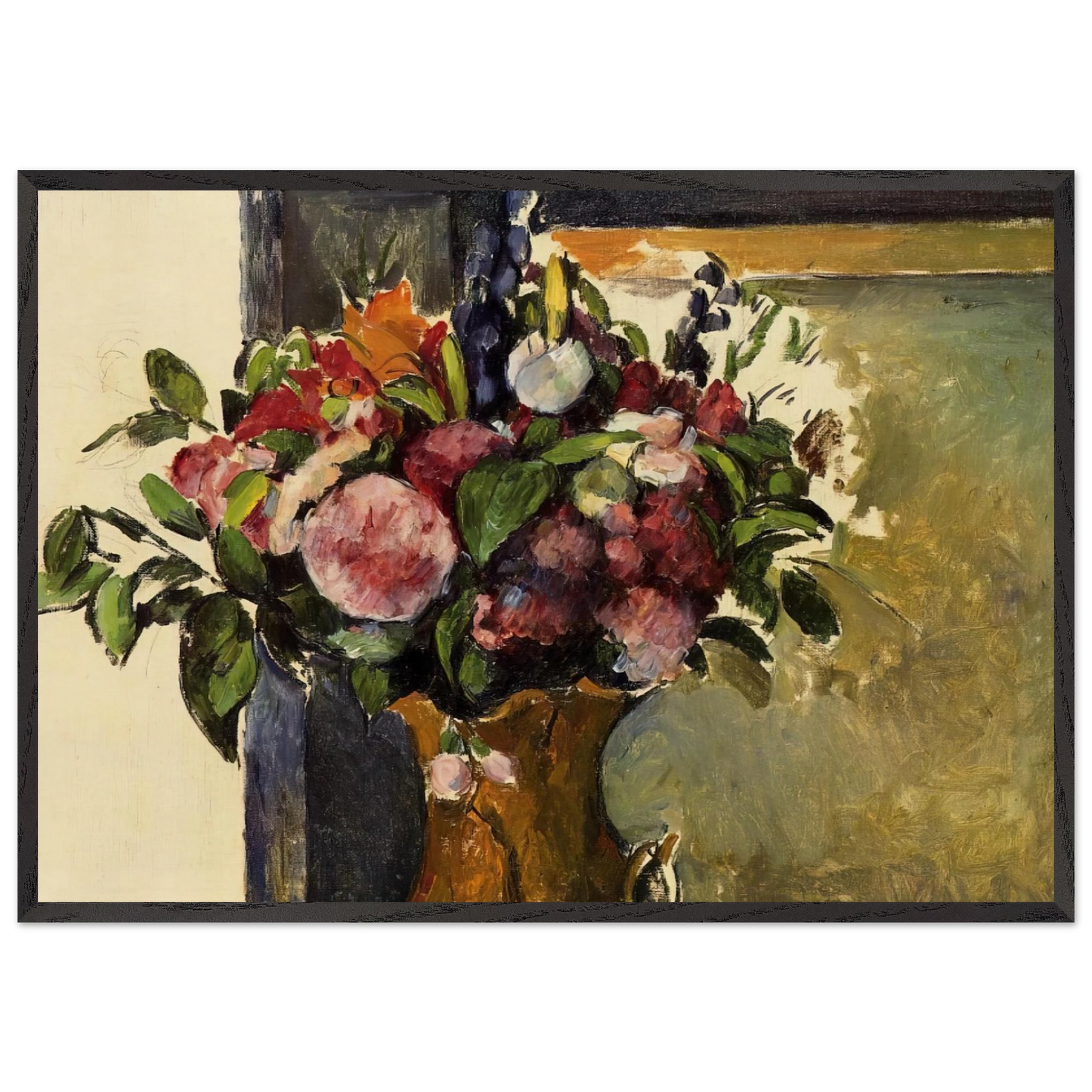 FLOWERS IN A VASE N3 - Paul Cezanne 70x100 cm / 28x40 inches Framed Art Print – Black Wooden Frame