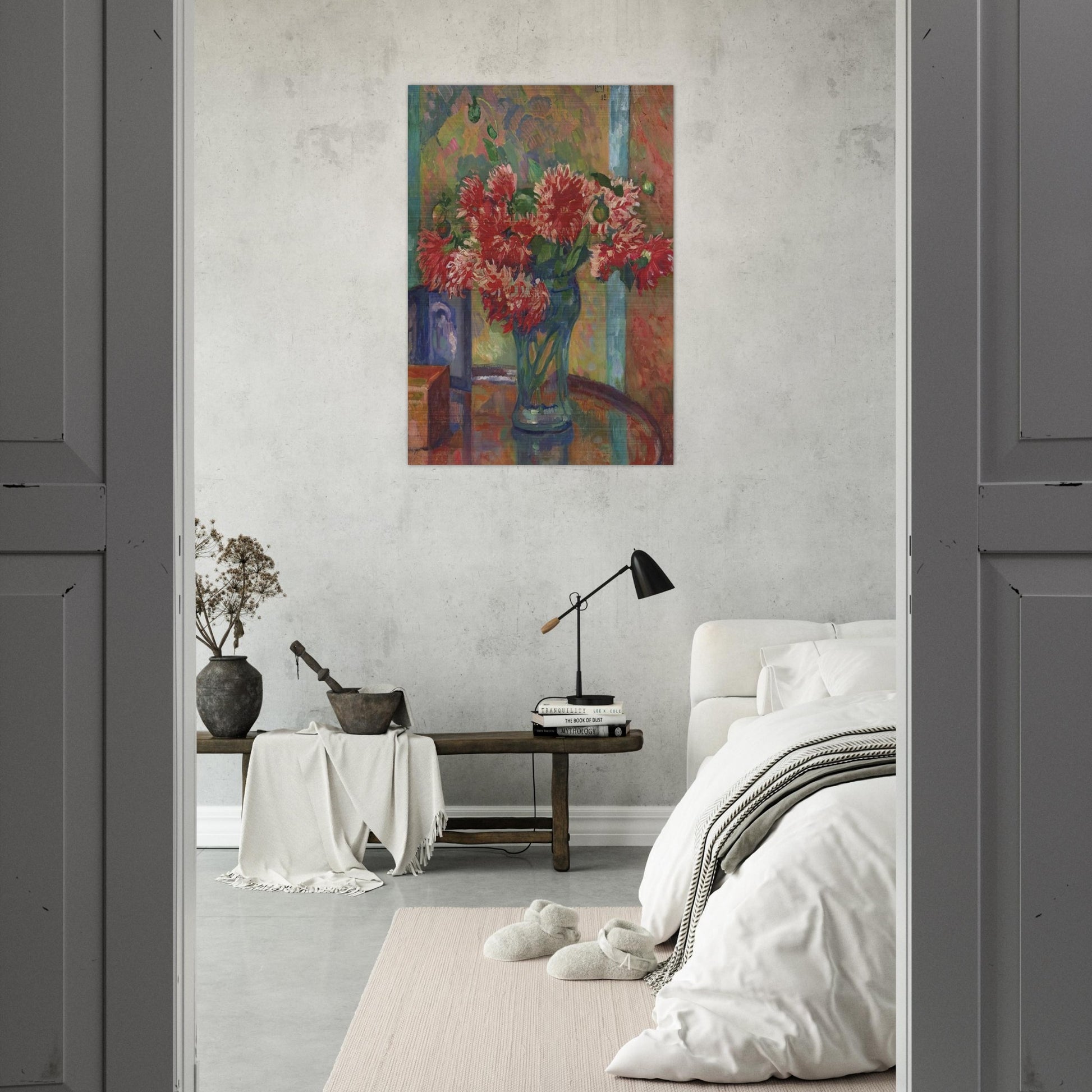 DAHLIAS TO MME MADELEINE E R BONNET 1912 - Theo van Rysselberghe Brushed Aluminum Print - 70x100 cm / 28x40 inches | Theo van Rysselberghe Aluminum Print | Theo van Rysselberghe Prints