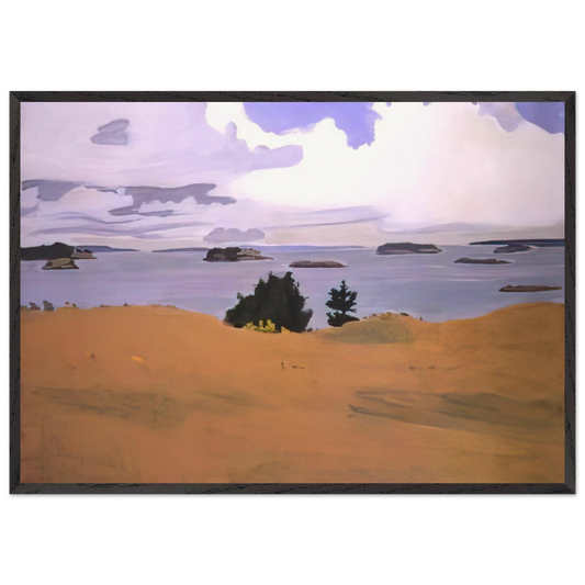 PENOBSCOT BAY WITH YELLOW FIELD 1968 - Fairfield Porter 70x100 cm / 28x40 inches Framed Art Print – Black Wooden Frame