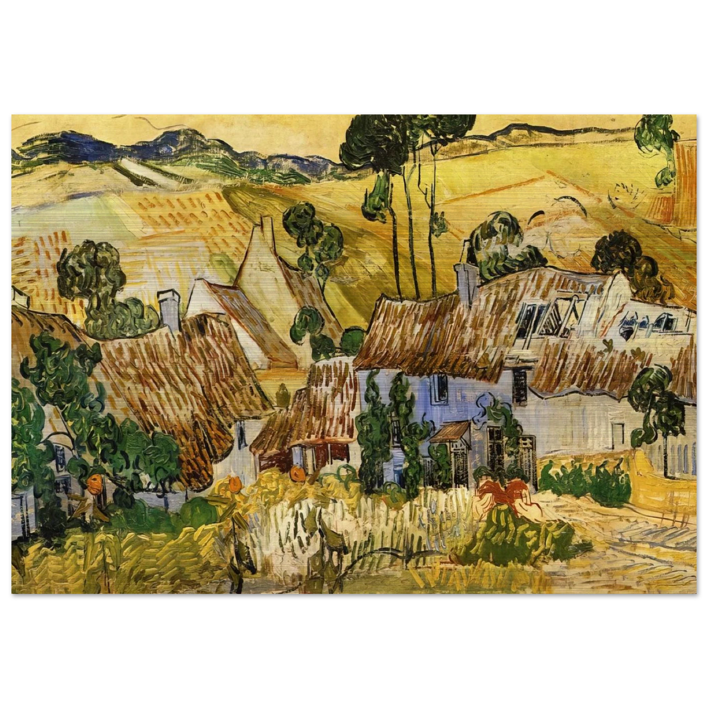 Thatched Houses against a Hill - Vincent van Gogh Brushed Aluminum Print - 70x100 cm / 28x40 inches | Vincent van Gogh Aluminum Print | Vincent van Gogh Prints