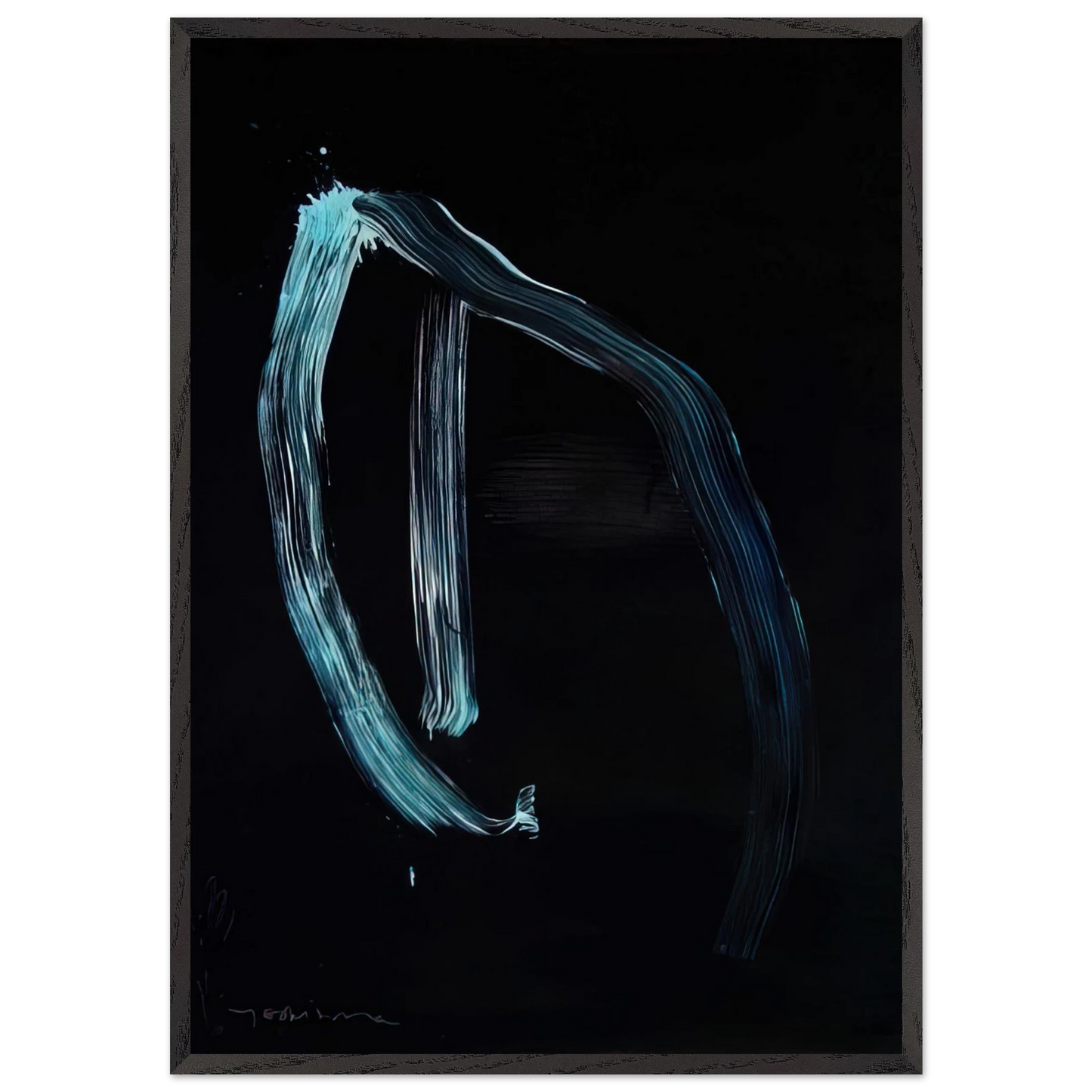 Blue Calligraphic Lines on Dark Blue - 1963 - Jiro Yoshihara 70x100 cm / 28x40 inches Framed Art Print – Black Wooden Frame