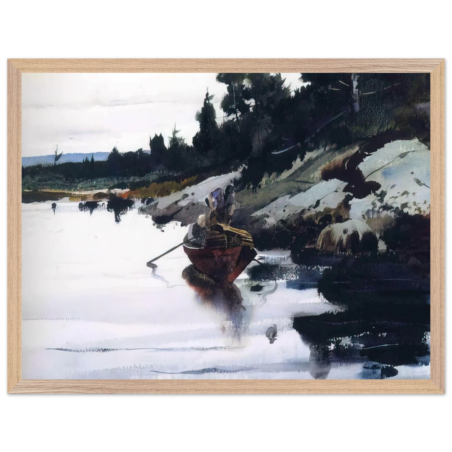 Andrew Wyeth - TURKEY COVE LEDGE Wall Art - 60x80 cm / 24x32 inches - Premium Wooden Framed Poster With Fine Art Paper-canvas - White frame