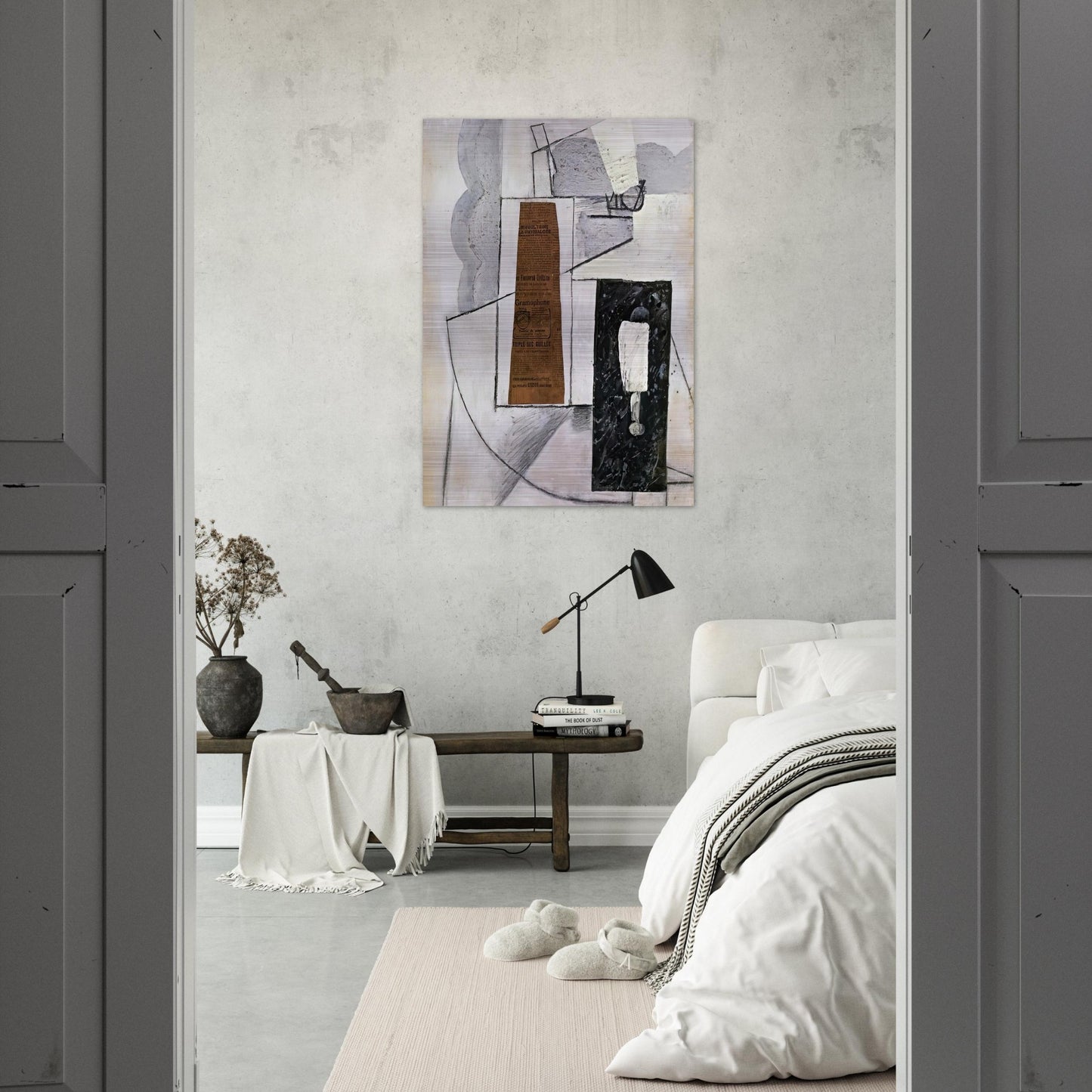 BOTTLE AND GLASS 1 - Juan Gris Brushed Aluminum Print - 70x100 cm / 28x40 inches | Juan Gris Aluminum Print | Juan Gris Prints