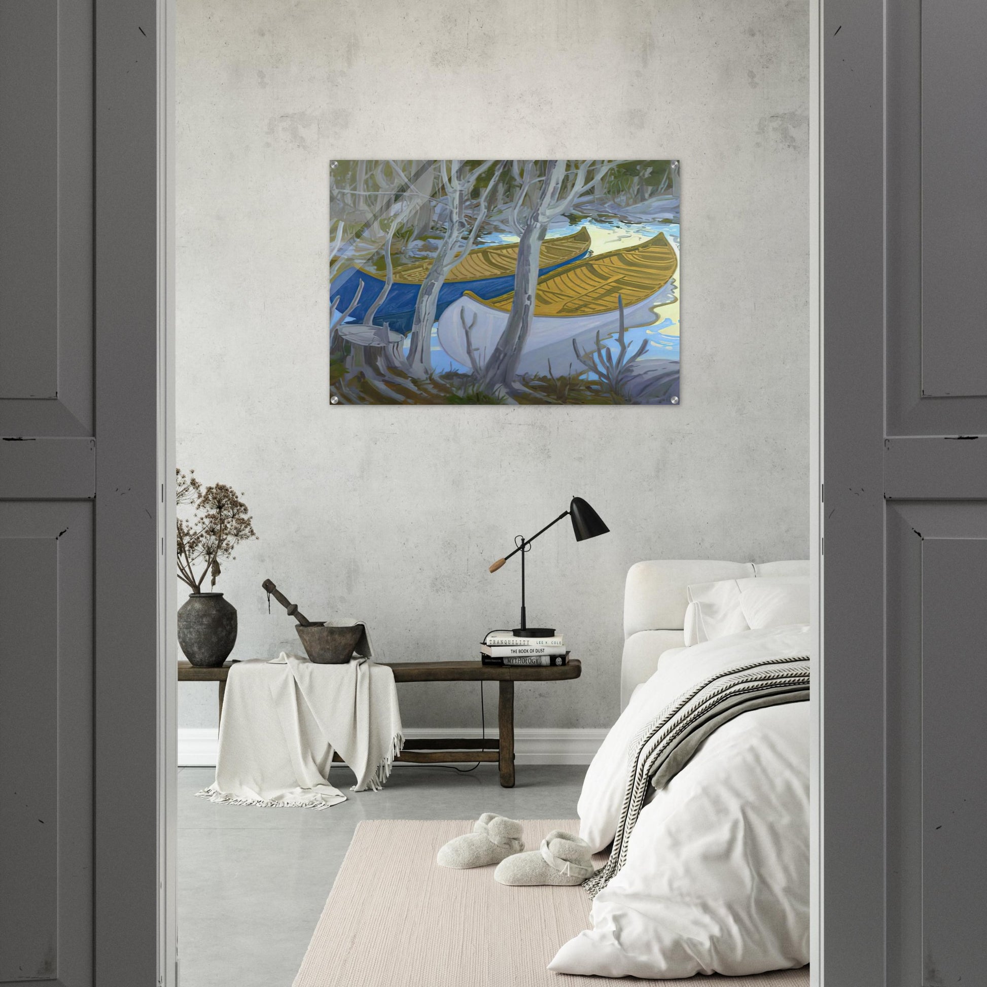 Two Canoes - Contemporary Realism - Neil Welliver Acrylic Print - 70x100 cm / 28x40″ inches