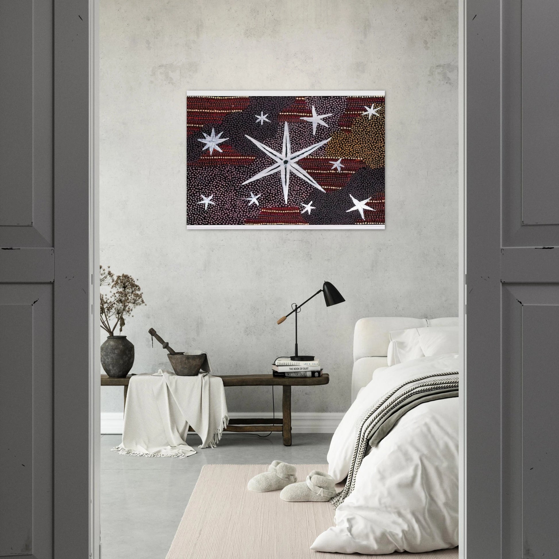 Rêve Etoile - 2001 - Clifford Possum Tjapaltjarri Brushed Aluminum Print - 70x100 cm / 28x40 inches | Clifford Possum Tjapaltjarri Aluminum Print | Clifford Possum Tjapaltjarri Prints