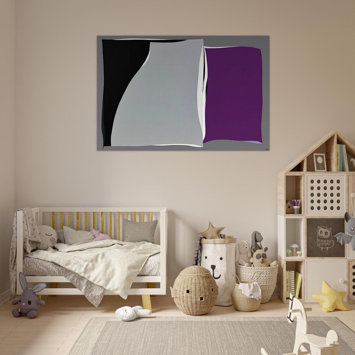 Black  Gray Curves with Purple - 1960 - Karl Benjamin Art Prints - 100x150 cm / 40x60″ inches | Karl Benjamin Poster | Karl Benjamin Prints