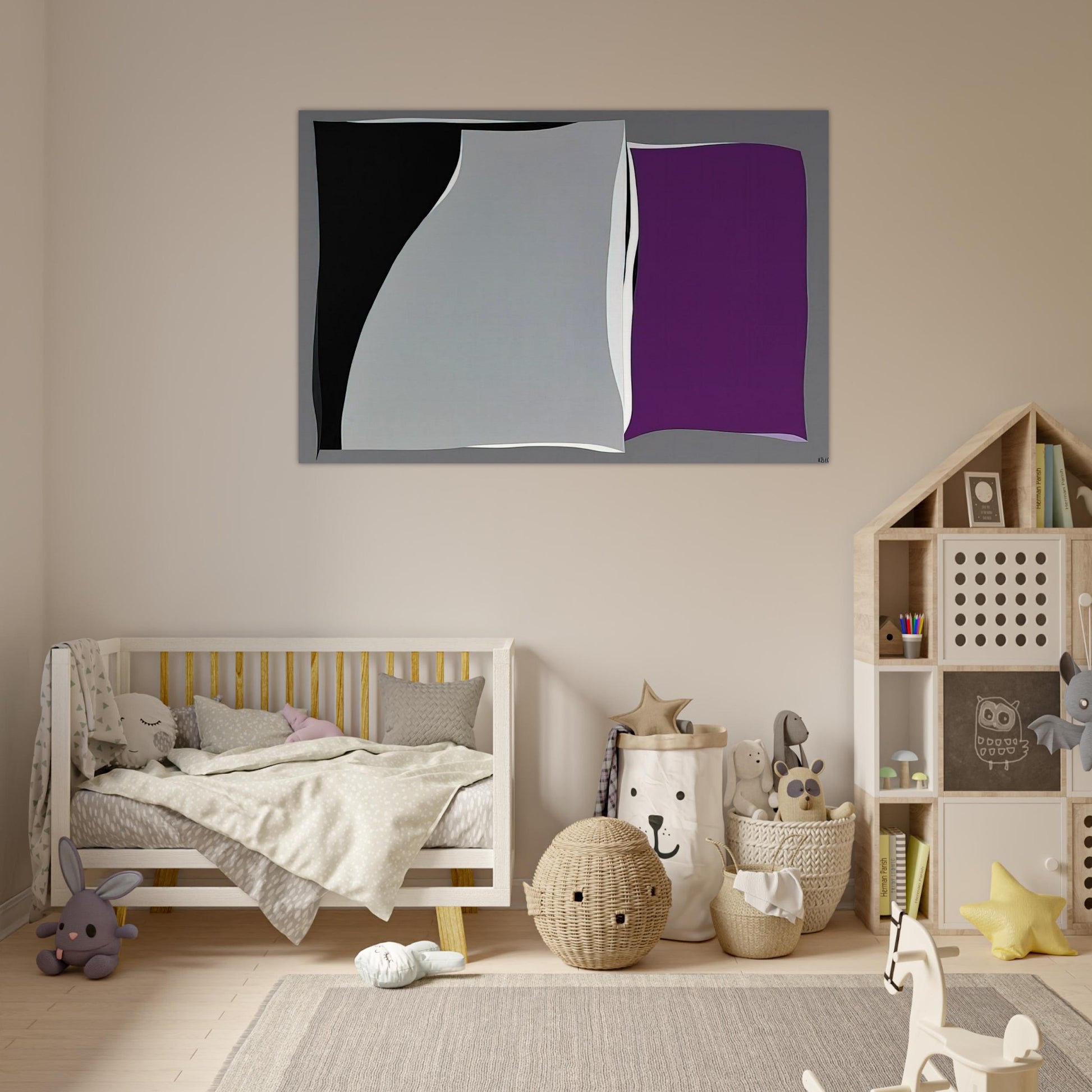 Black  Gray Curves with Purple - 1960 - Karl Benjamin Art Prints - 100x150 cm / 40x60″ inches | Karl Benjamin Poster | Karl Benjamin Prints