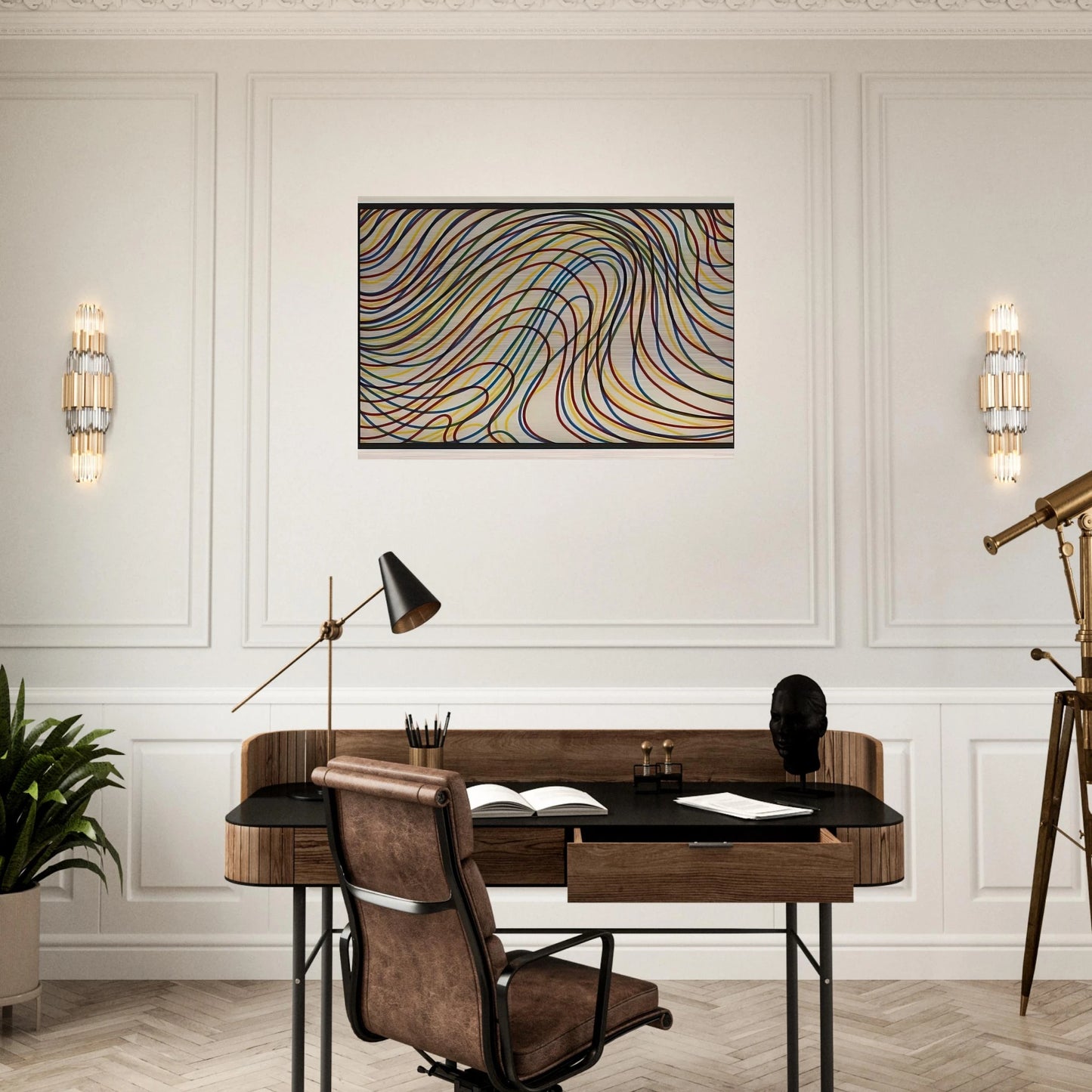 Wavy Lines with Black Border - Sol LeWitt Brushed Aluminum Print - 70x100 cm / 28x40 inches | Sol LeWitt Aluminum Print | Sol LeWitt Prints