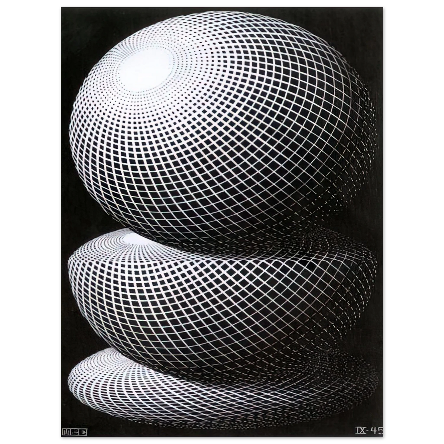 MC Escher - THREE SPHERES I SCHEME Wall Art - 60x80 cm / 24x32 inches - Premium Wooden Framed Poster With Fine Art Paper-canvas - White frame