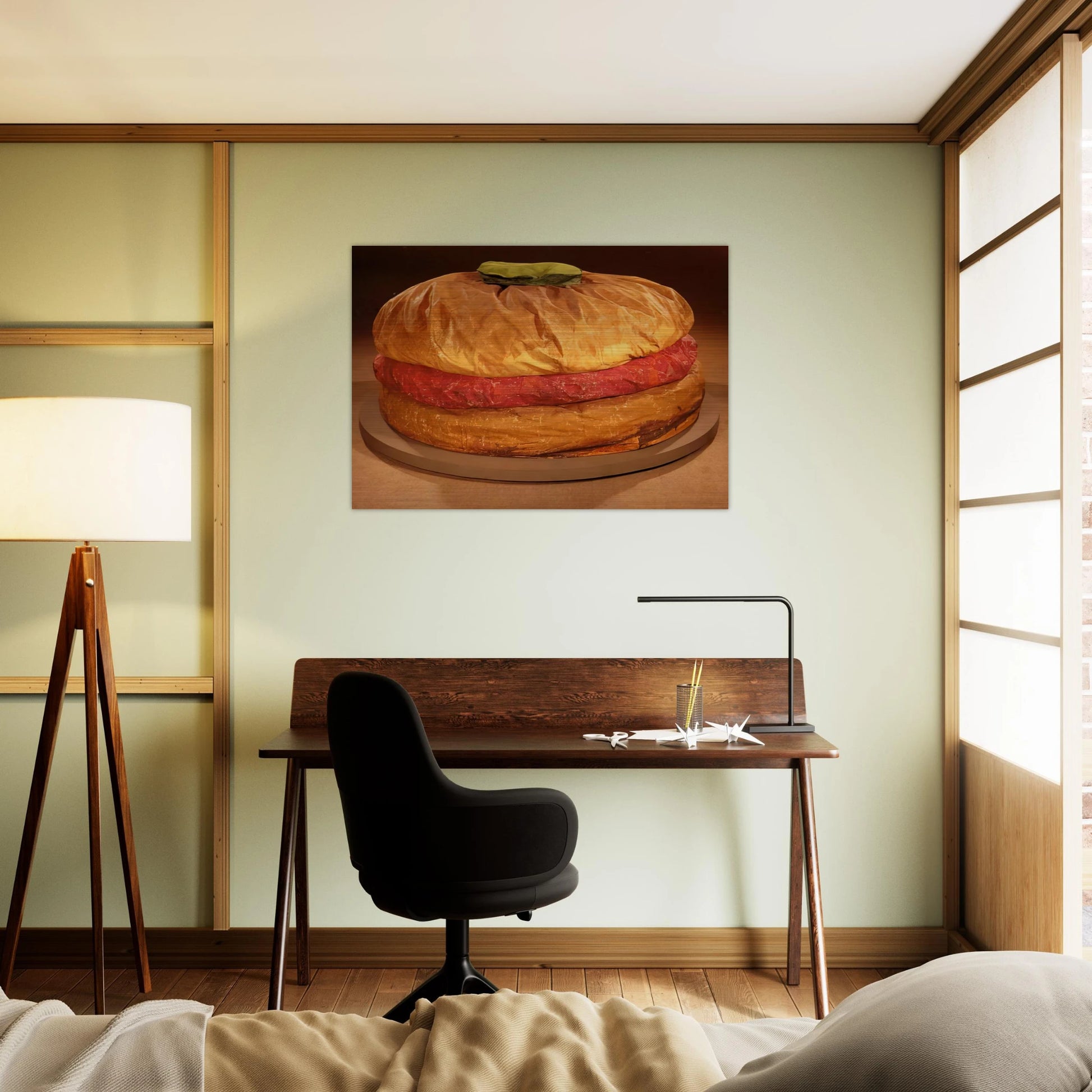 FLOOR BURGER GIANT HAMBURGER 1962 - Claes Oldenburg Brushed Aluminum Print - 70x100 cm / 28x40 inches | Claes Oldenburg Aluminum Print | Claes Oldenburg Prints