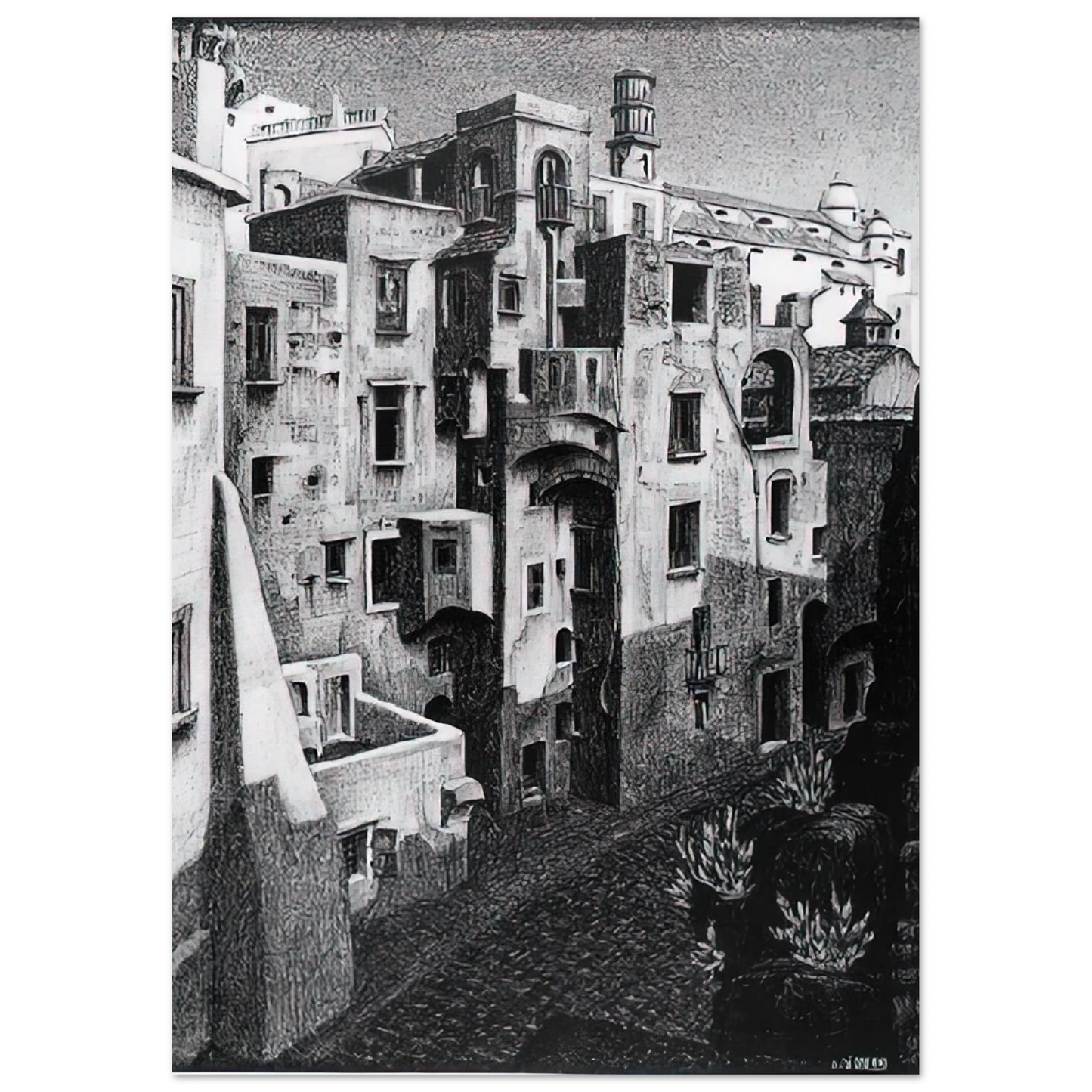 MC Escher - DILAPIDATED HOUSES IN ATRANI 1931 Wall Art - 60x80 cm / 24x32 inches - Fine Art Poster-canvas - -