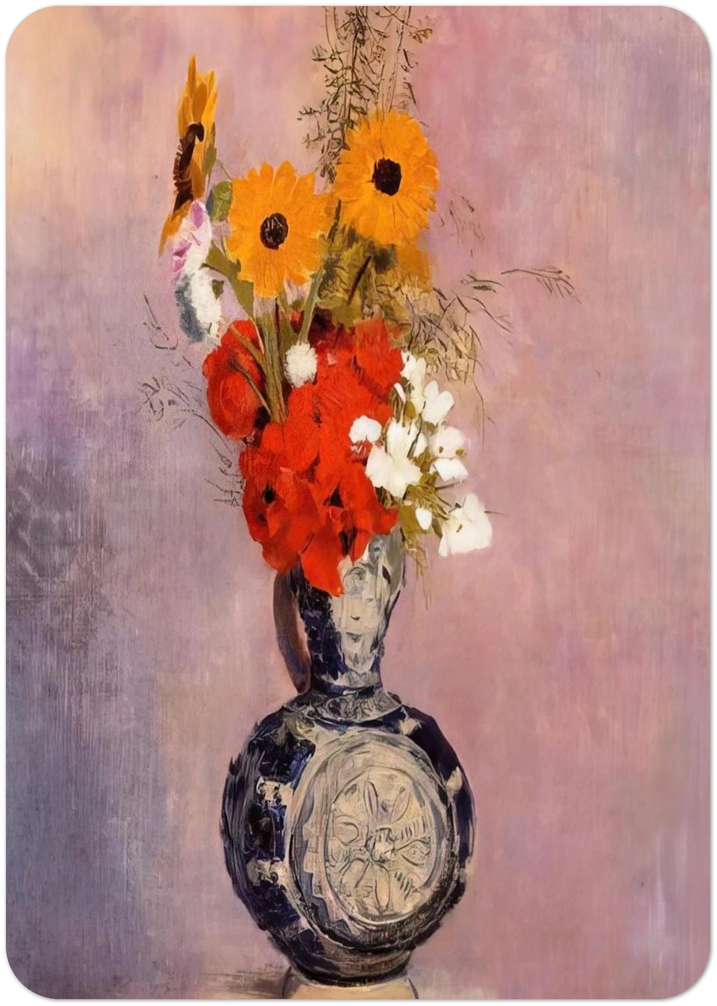 BOUQUET OF FLOWERS IN A BLUE VASE 2 By Odilon Redon Pack of 10 Post Cards | Odilon Redon Post Cards | A6 (10.5 x 14.8 cm) - 4.1 x 5.8 inches