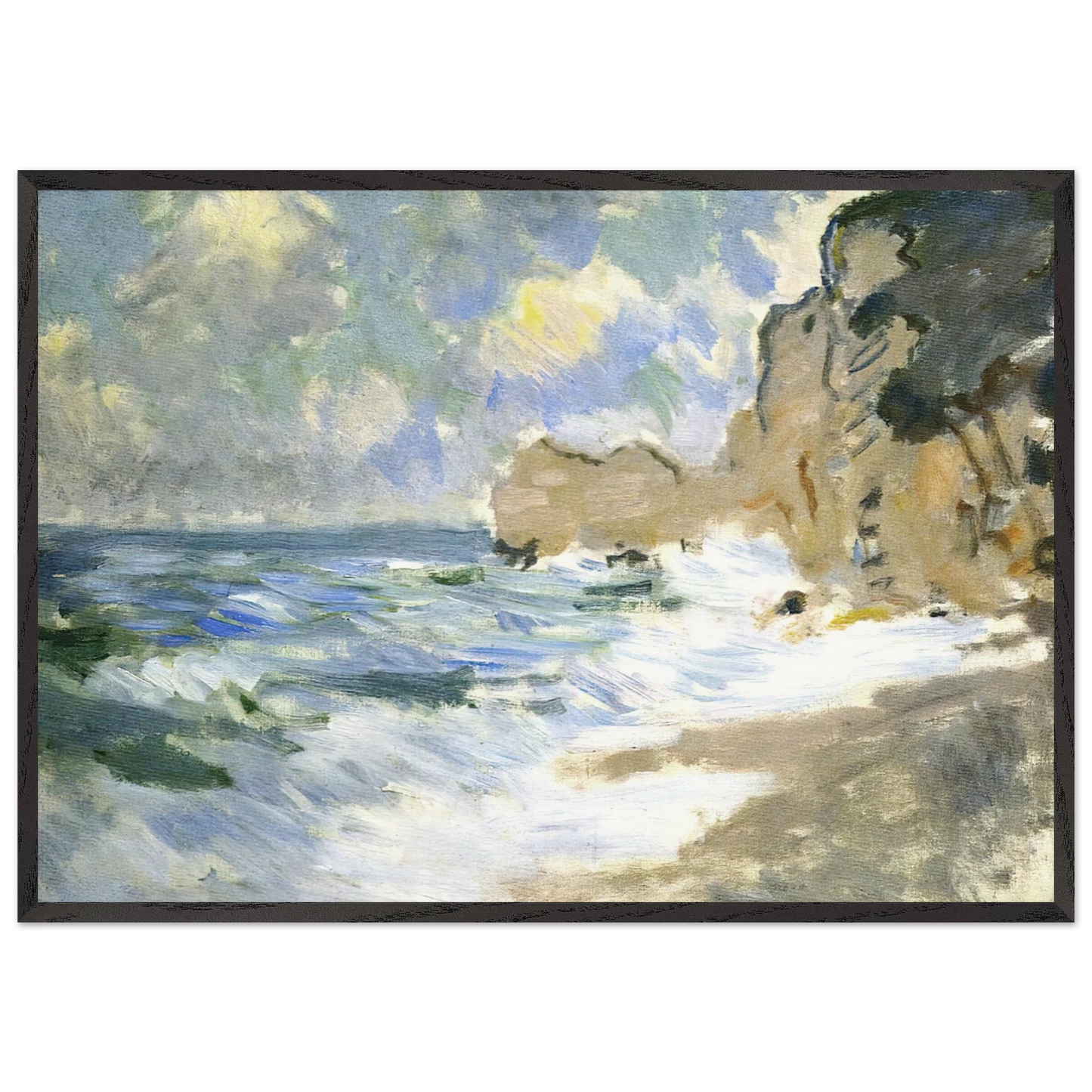 Receding Waves - claude monet 70x100 cm / 28x40 inches Framed Art Print – Black Wooden Frame