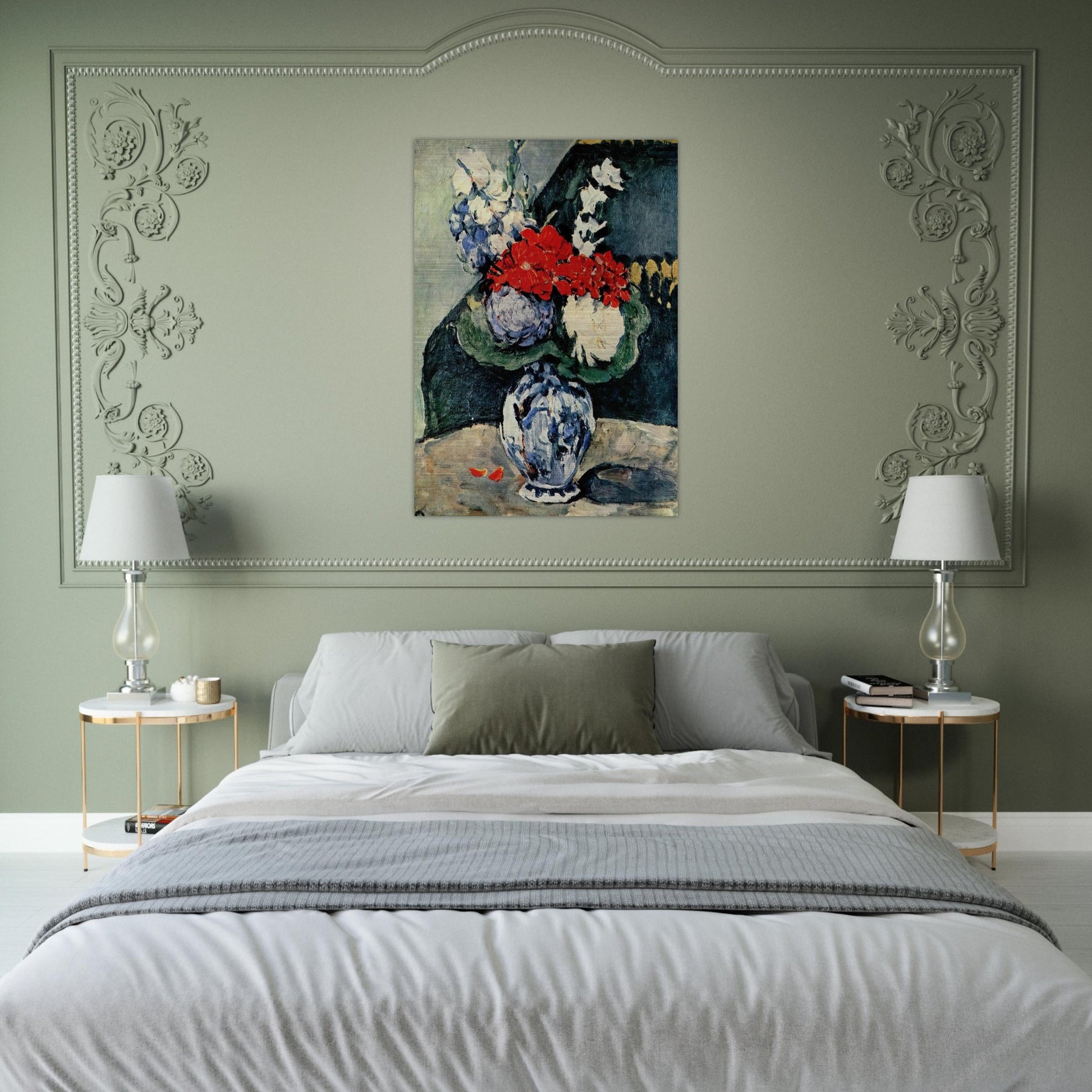 Still life, Delft vase with flowers - Paul Cézanne Brushed Aluminum Print - 70x100 cm / 28x40 inches | Paul Cézanne Aluminum Print | Paul Cézanne Prints