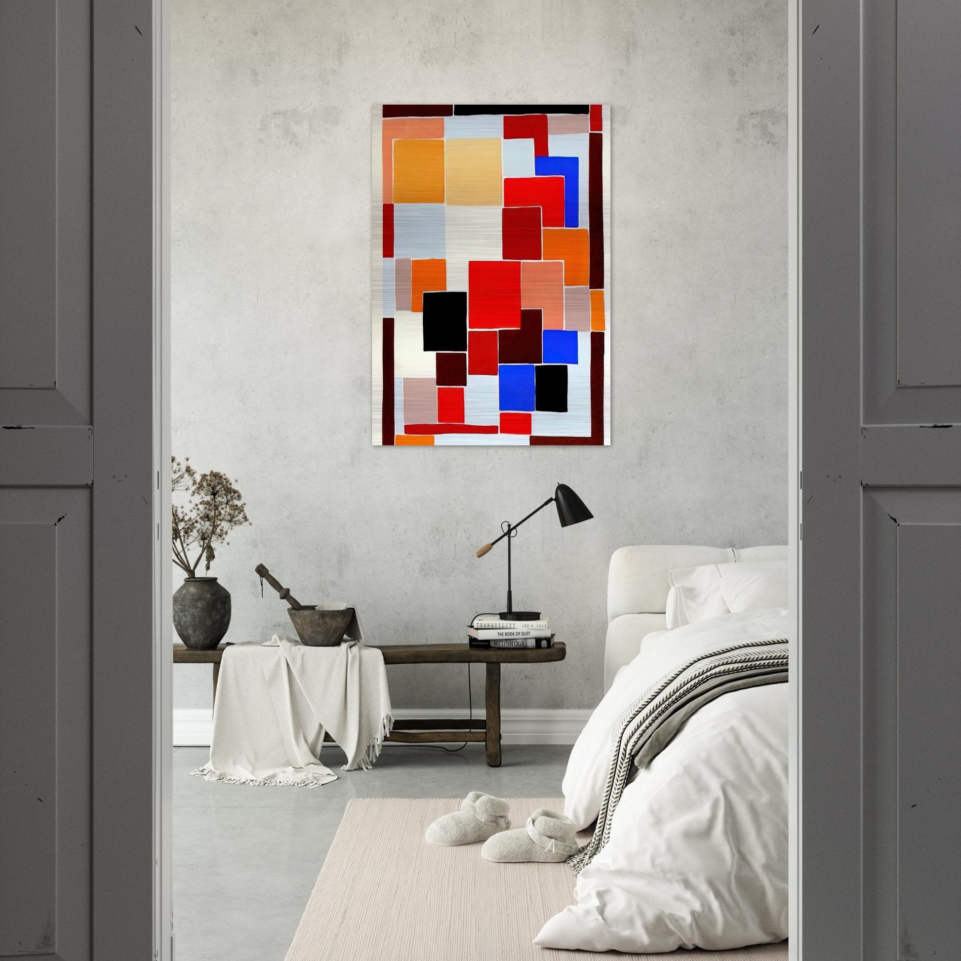 DESIGN IN THE STYLE OF MONDRIAN POSSIBLY FOR A RUG FROM COMPOSITIONS COLOURS IDEAS 1931 - Sonia Delaunay Brushed Aluminum Print - 70x100 cm / 28x40 inches | Sonia Delaunay Aluminum Print | Sonia Delaunay Prints