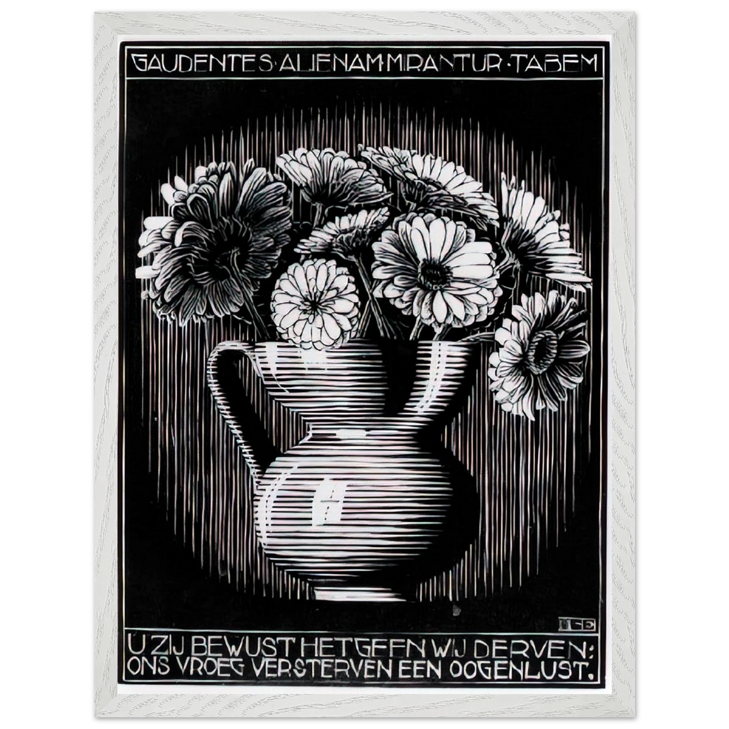 MC Escher - EMBLEMATA VASE Wall Art - 21x29.7 cm / 8x12" - Premium Wooden Framed Poster With Fine Art Paper-canvas - Black frame
