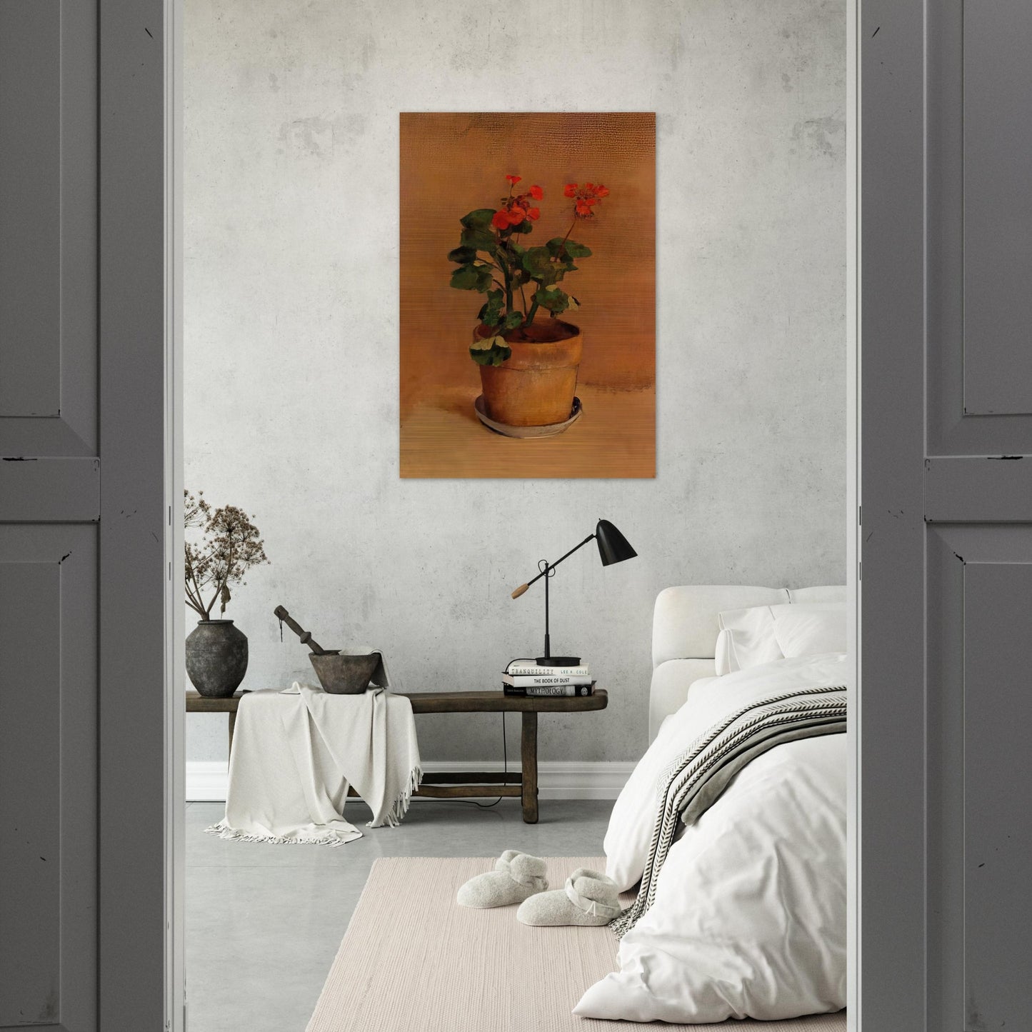 A POT OF GERANIUMS - Odilon Redon Brushed Aluminum Print - 70x100 cm / 28x40 inches | Odilon Redon Aluminum Print | Odilon Redon Prints