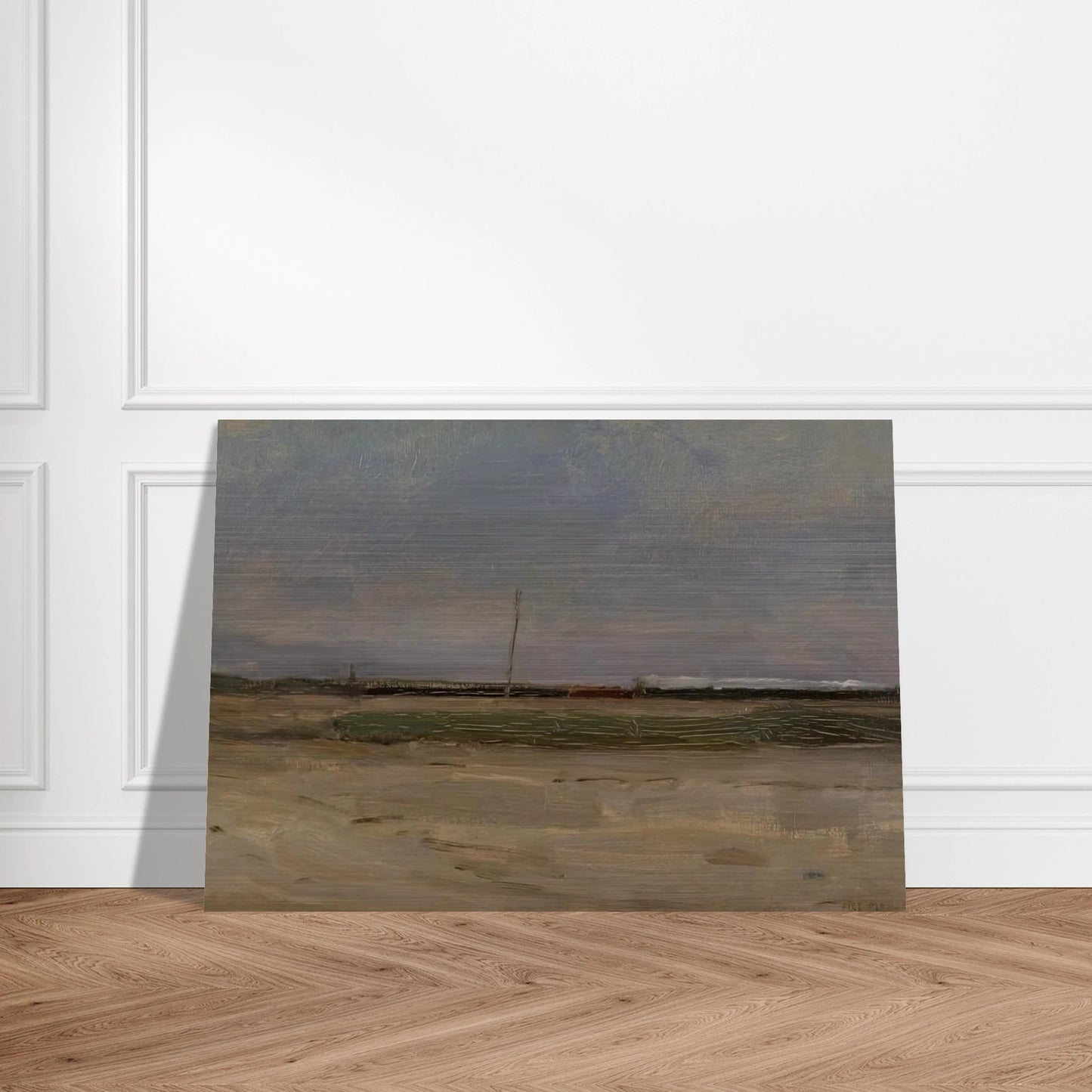 Polder Landscape with a Train and a Small Windmill on the Horizon - Piet Mondrian Brushed Aluminum Print - 70x100 cm / 28x40 inches | Piet Mondrian Aluminum Print | Piet Mondrian Prints