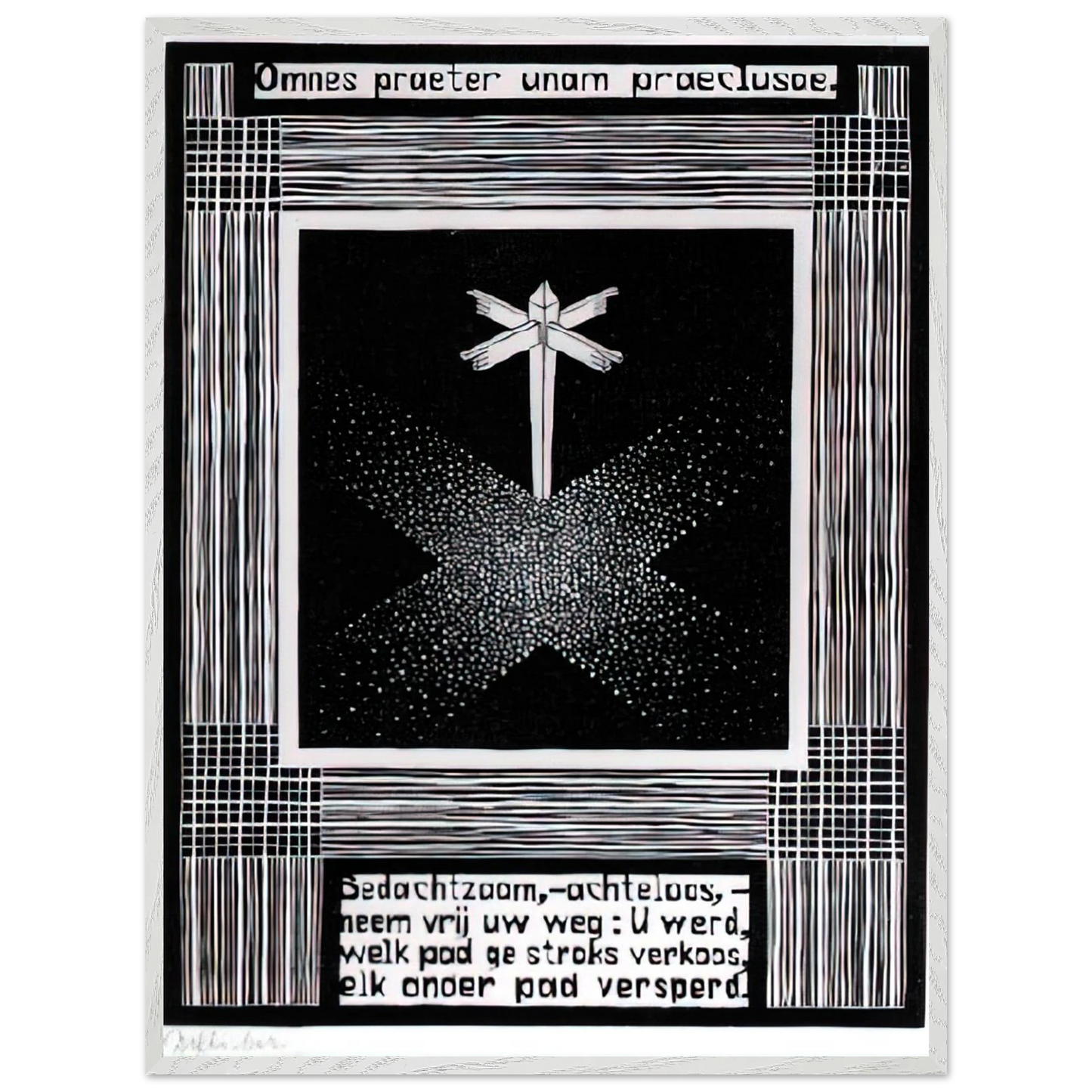 MC Escher - EMBLEMATA SIGNPOST Wall Art - 21x29.7 cm / 8x12" - Premium Wooden Framed Poster With Fine Art Paper - White frame