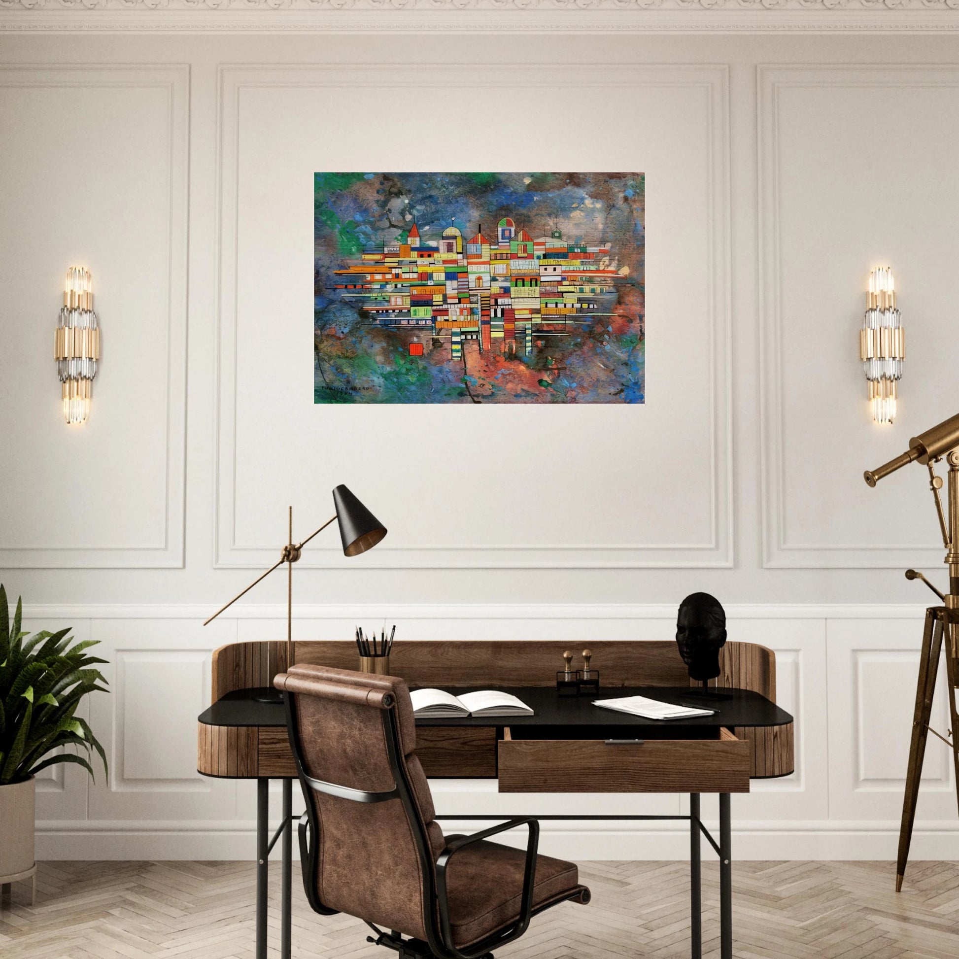 CITY 1954 - Rene Portocarrero Brushed Aluminum Print - 70x100 cm / 28x40 inches | Rene Portocarrero Aluminum Print | Rene Portocarrero Prints