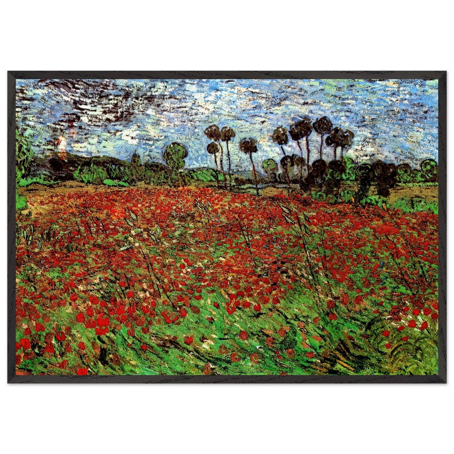 Field with Poppies - Vincent van Gogh 70x100 cm / 28x40 inches Framed Art Print – Black Wooden Frame
