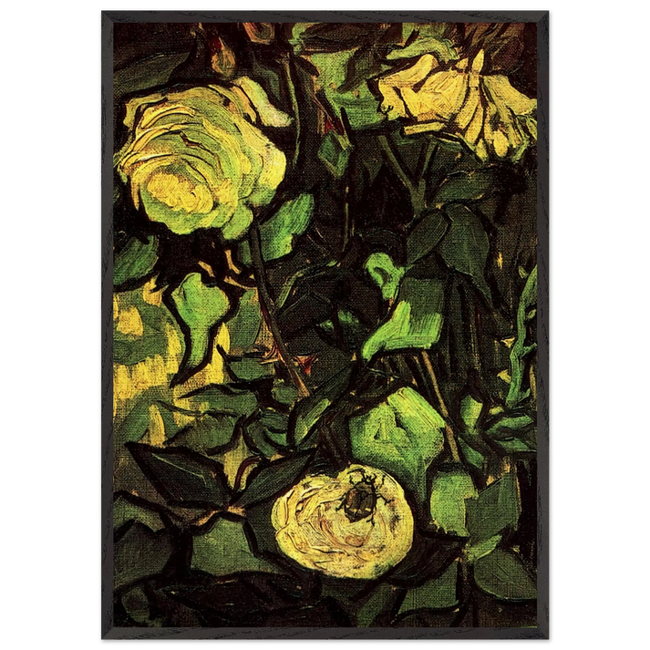 Roses and Beetle - Vincent van Gogh 70x100 cm / 28x40 inches Framed Art Print – Black Wooden Frame