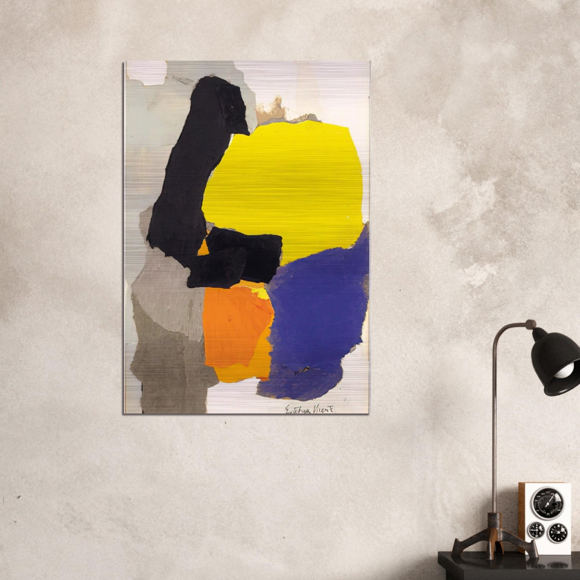 COLLAGE WITH YELLOW BLUE AND ORANGE 1963 - Esteban Vicente Brushed Aluminum Print - 70x100 cm / 28x40 inches | Esteban Vicente Aluminum Print | Esteban Vicente Prints