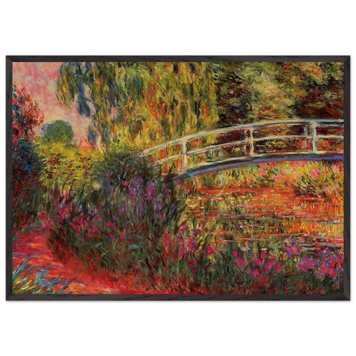 The Japanese Bridge The Water-Lily Pond Water Irises - claude monet 70x100 cm / 28x40 inches Framed Art Print – Black Wooden Frame
