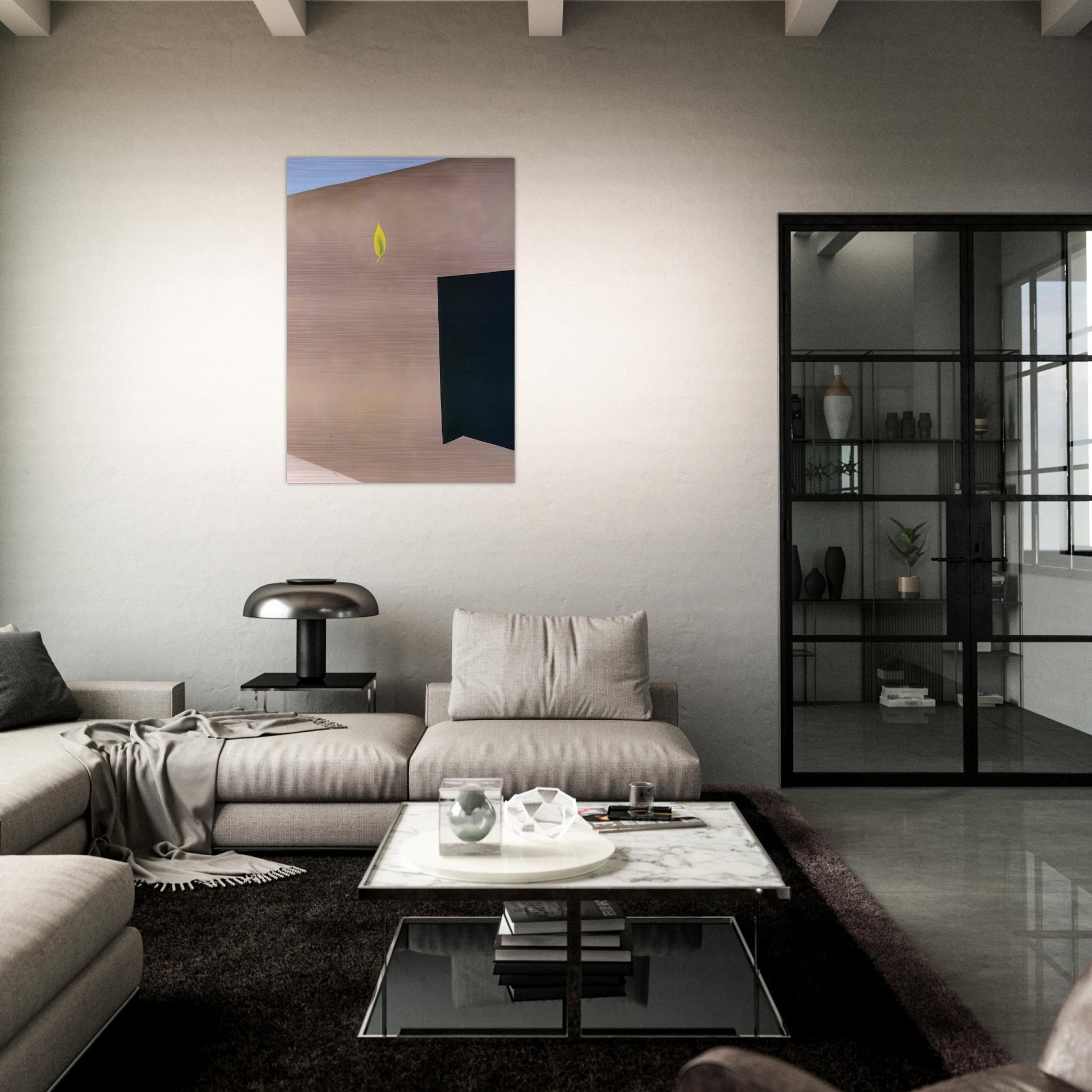 Patio Door with Green Leaf - Georgia O'Keeffe Brushed Aluminum Print - 70x100 cm / 28x40 inches | Georgia O'Keeffe Aluminum Print | Georgia O'Keeffe Prints