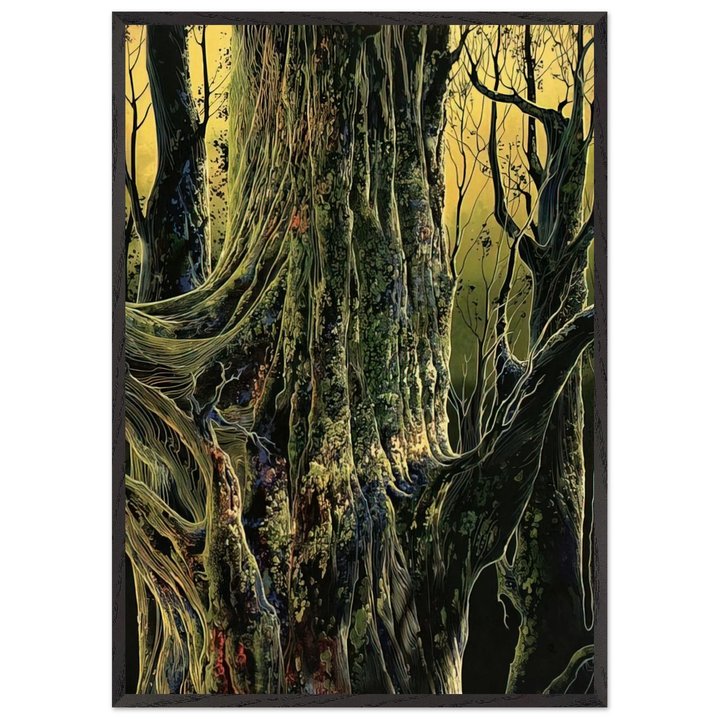 Ancient Tree - Eyvind Earle 70x100 cm / 28x40 inches Framed Art Print – Black Wooden Frame
