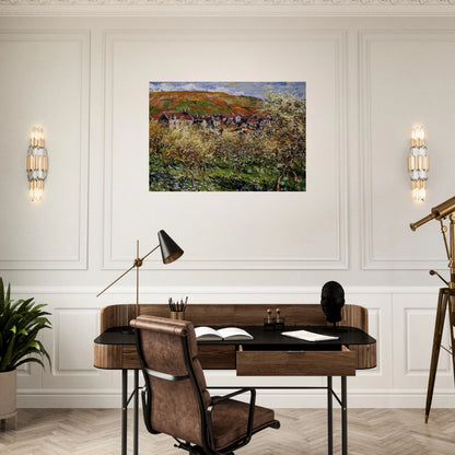 Plum Trees in Blossom at Vetheuil - claude monet Brushed Aluminum Print - 70x100 cm / 28x40 inches | claude monet Aluminum Print | claude monet Prints