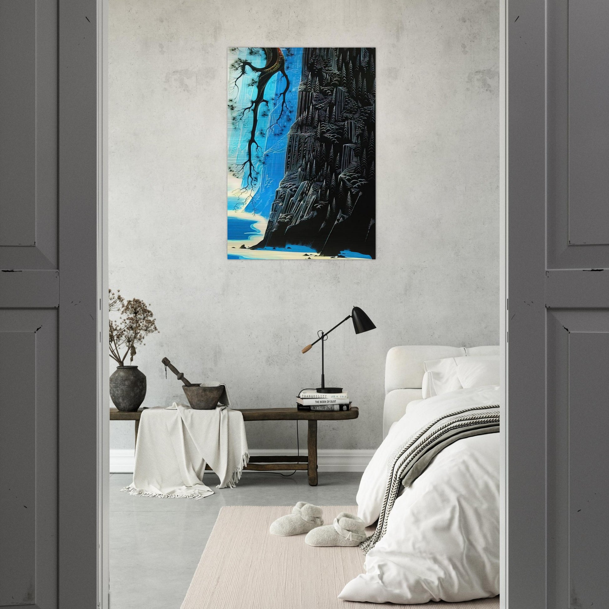 Cliffs Ascending - Eyvind Earle Brushed Aluminum Print - 70x100 cm / 28x40 inches | Eyvind Earle Aluminum Print | Eyvind Earle Prints