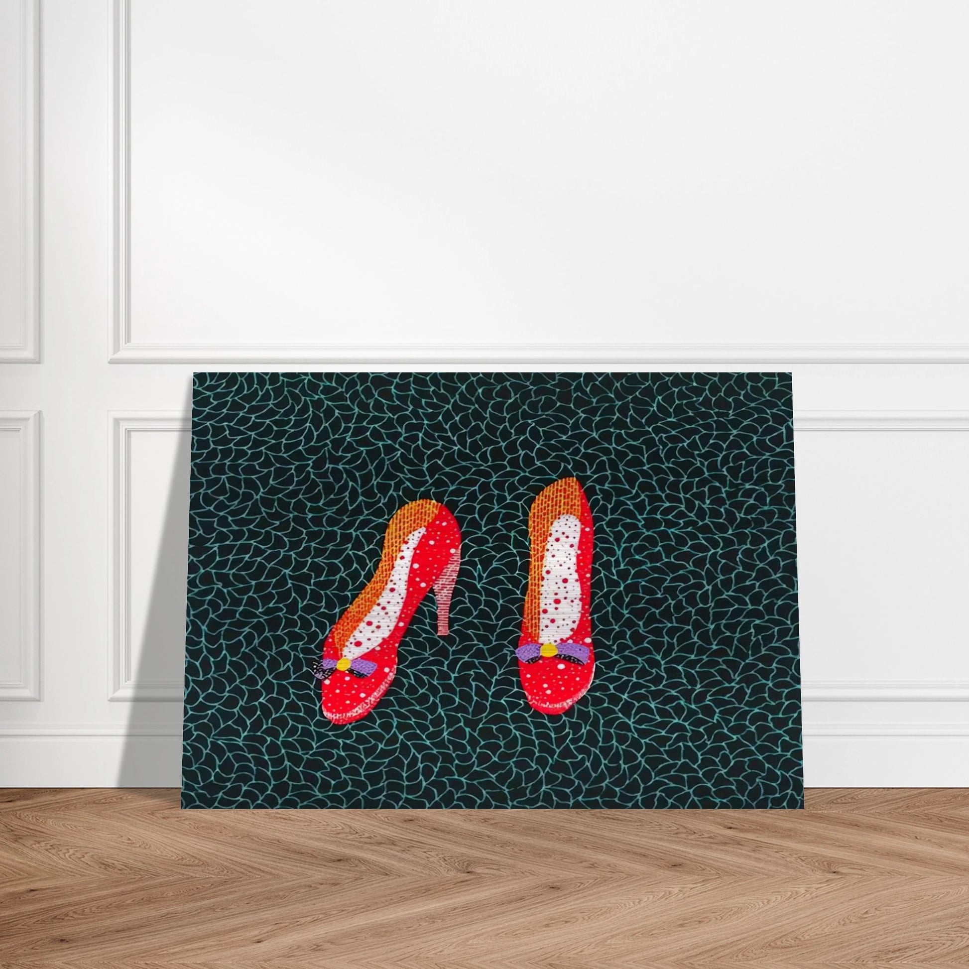 SHOES 1985 - Yayoi Kusama Brushed Aluminum Print - 70x100 cm / 28x40 inches | Yayoi Kusama Aluminum Print | Yayoi Kusama Prints