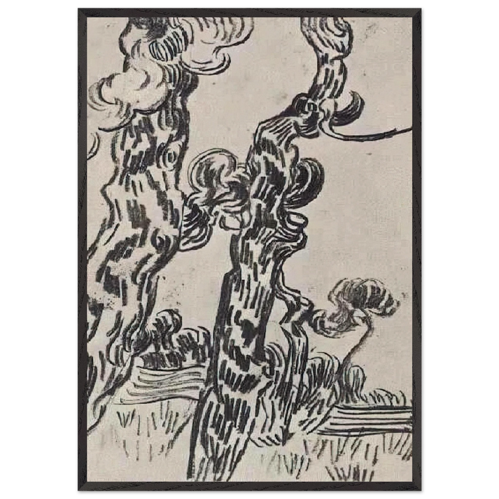 Two Pinetrees - Vincent van Gogh 70x100 cm / 28x40 inches Framed Art Print – Black Wooden Frame