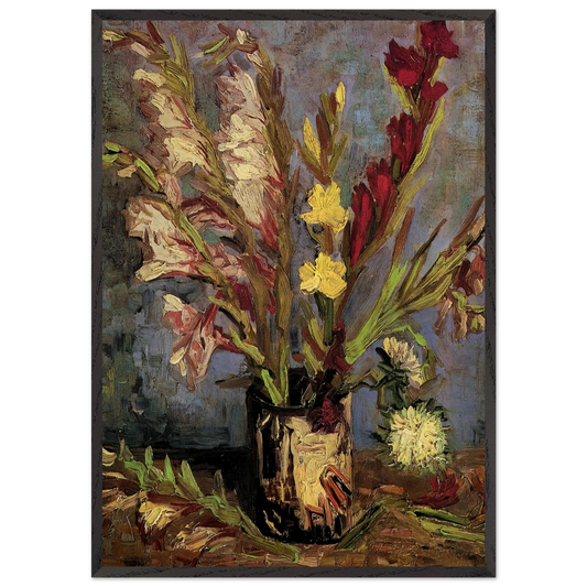 Vase with Gladioli - Vincent van Gogh 70x100 cm / 28x40 inches Framed Art Print – Black Wooden Frame
