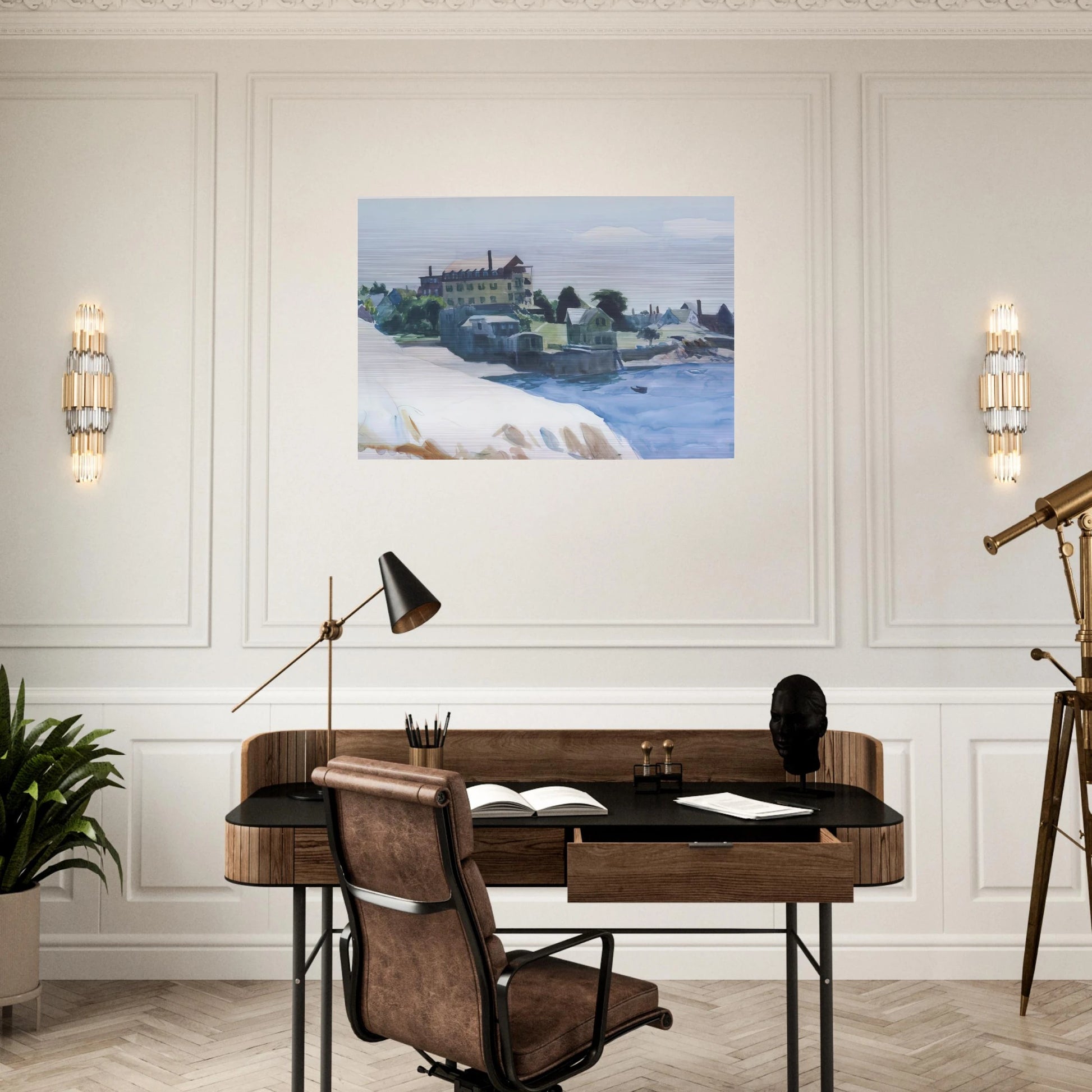 Small Town on Cove - Edward Hopper Brushed Aluminum Print - 70x100 cm / 28x40 inches | Edward Hopper Aluminum Print | Edward Hopper Prints