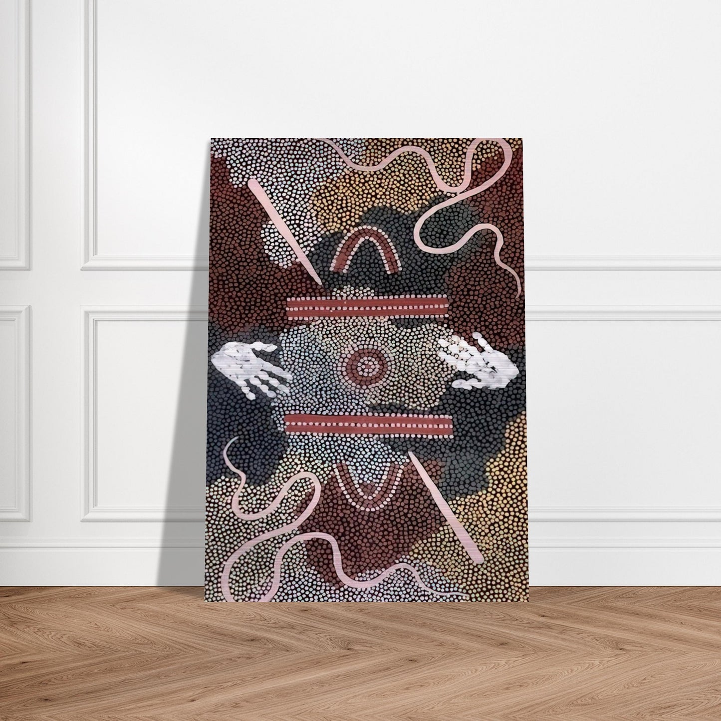 Initiation Ceremony - 1998 - Clifford Possum Tjapaltjarri Brushed Aluminum Print - 70x100 cm / 28x40 inches | Clifford Possum Tjapaltjarri Aluminum Print | Clifford Possum Tjapaltjarri Prints