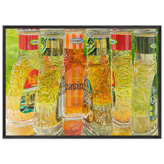 KRAFT SALAD DRESSING 1973 - Janet Fish 70x100 cm / 28x40 inches Framed Art Print – Black Wooden Frame