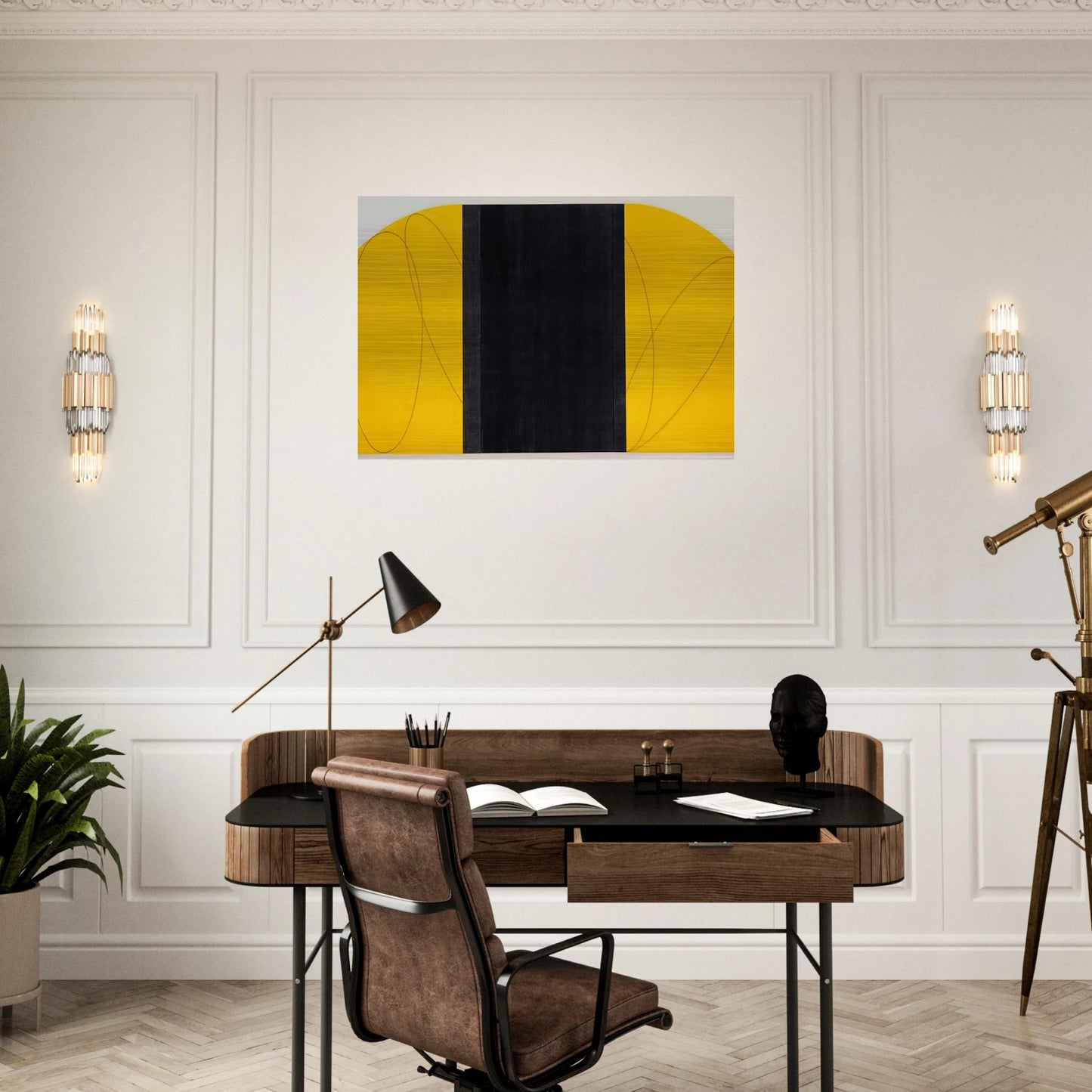 ELLOW BLACK ZONE PAINTING IV 1996 - Robert Mangold Brushed Aluminum Print - 70x100 cm / 28x40 inches | Robert Mangold Aluminum Print | Robert Mangold Prints