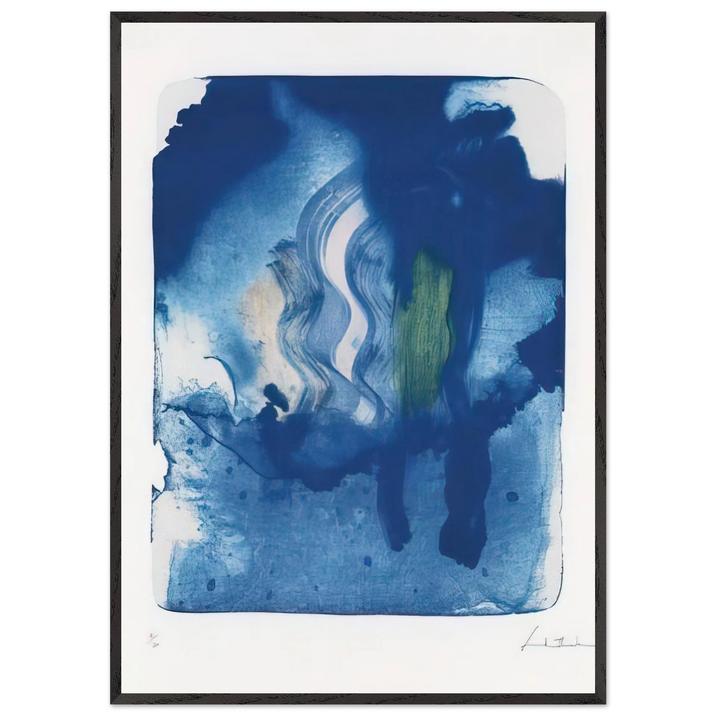 Helen Frankenthaler - Reflections V - 1995 Wall art - 40x50 cm / 16x20 inches - Premium Wooden Framed Poster With Fine Art Paper-canvas - Black frame
