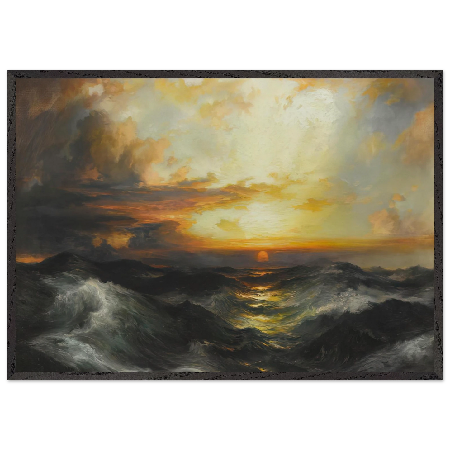 Setting Sun at Sea - Thomas Moran 70x100 cm / 28x40 inches Framed Art Print – Black Wooden Frame