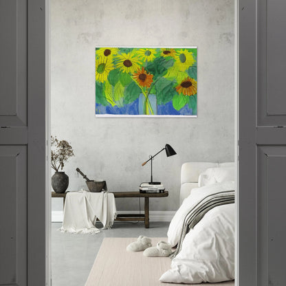Orange and Yellow Sunflowers - Naïve Art Primitivism, Pop Art - Walasse Ting Brushed Aluminum Print - 70x100 cm / 28x40 inches | Walasse Ting Aluminum Print | Walasse Ting Prints