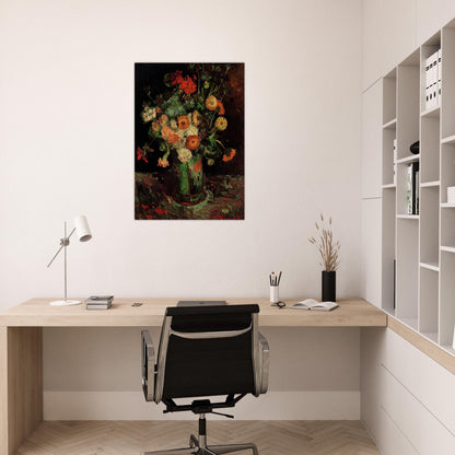Vase with Zinnias and Geraniums - Vincent van Gogh Brushed Aluminum Print - 70x100 cm / 28x40 inches | Vincent van Gogh Aluminum Print | Vincent van Gogh Prints