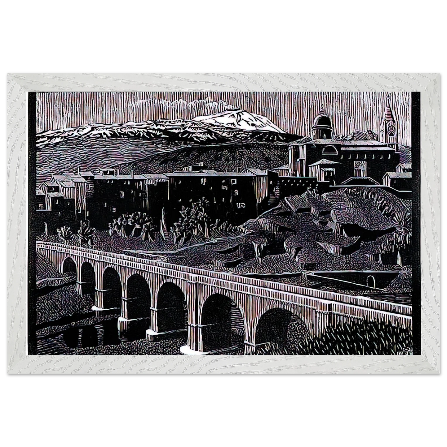MC Escher - RANDAZZO AND MOUNT ETNA SICILY JANUARY 1933 1933 Wall Art - 21x29.7 cm / 8x12" - Premium Wooden Framed Poster With Fine Art Paper-canvas - Black frame