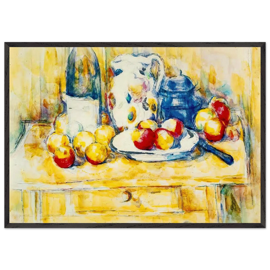 Still Life with Apples a Bottle and a Milk Pot - Paul Cezanne 70x100 cm / 28x40 inches Framed Art Print – Black Wooden Frame