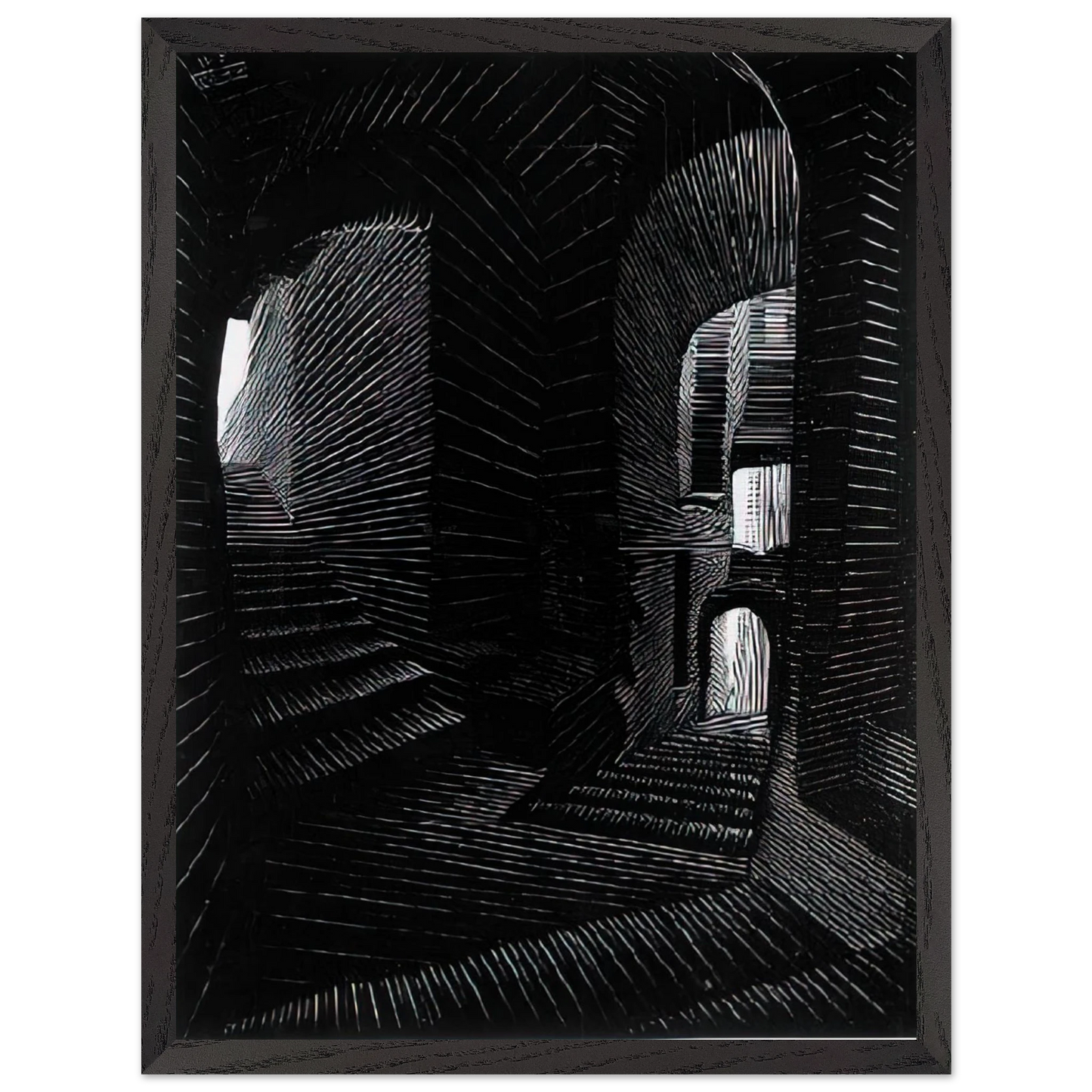 MC Escher - COVERED ALLEY IN ATRANI Wall Art - 30x40 cm / 12x16 inches - Premium Wooden Framed Poster With Fine Art Paper-canvas - White frame